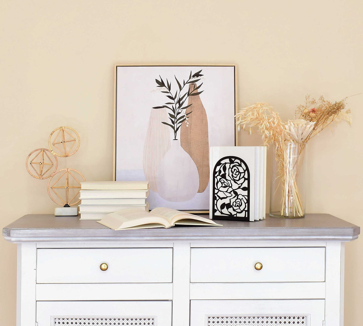 CNK Premium BookEnds - Heavy Duty Metal Book Stoppers for Home Office, Decorative Book Shelf