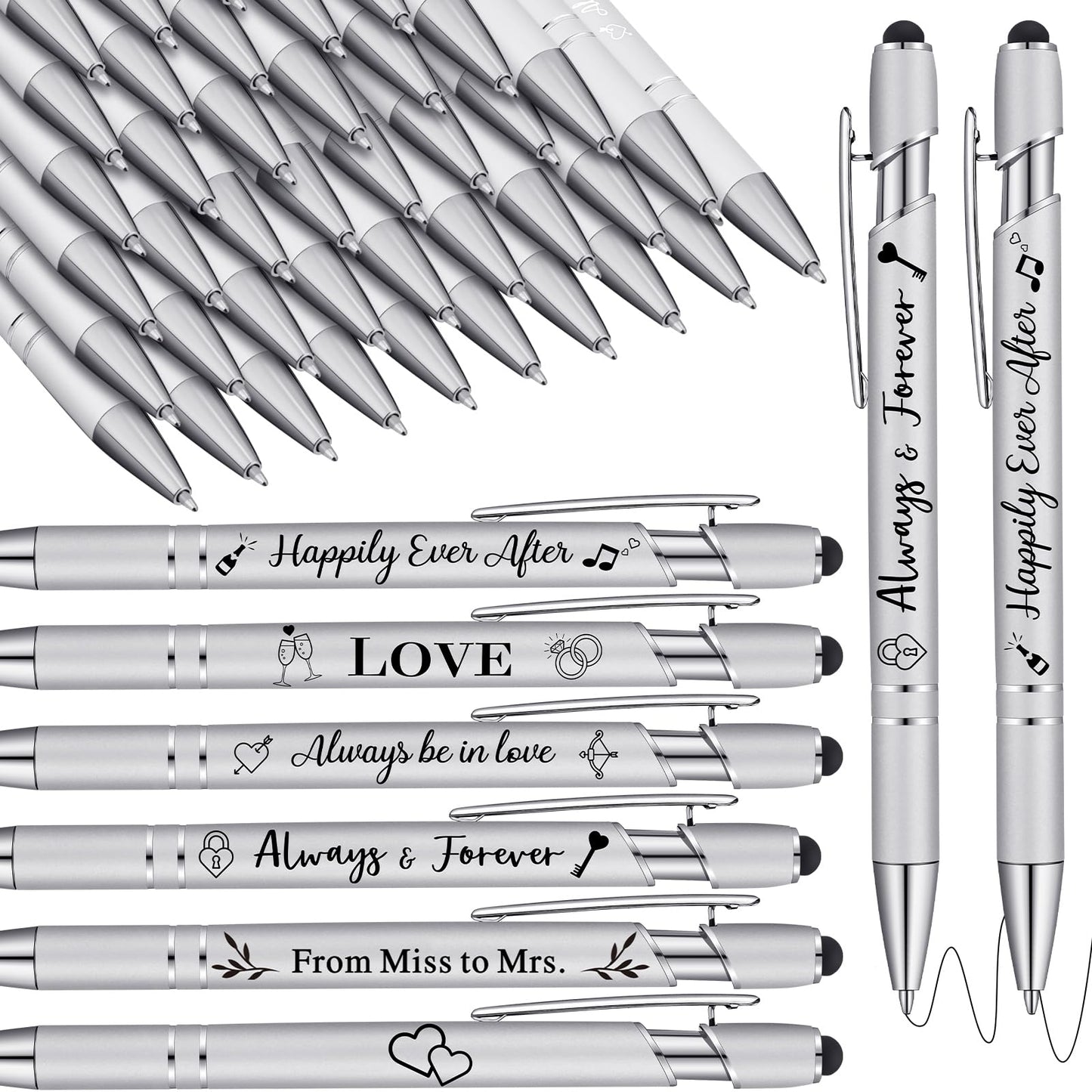 Kisston 36 Pcs Wedding Pen Bulk Bridal Shower Bachelorette Favor, Silvery