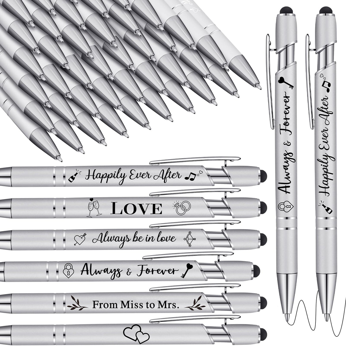 Kisston 36 Pcs Wedding Pen Bulk Bridal Shower Bachelorette Favor, Silvery