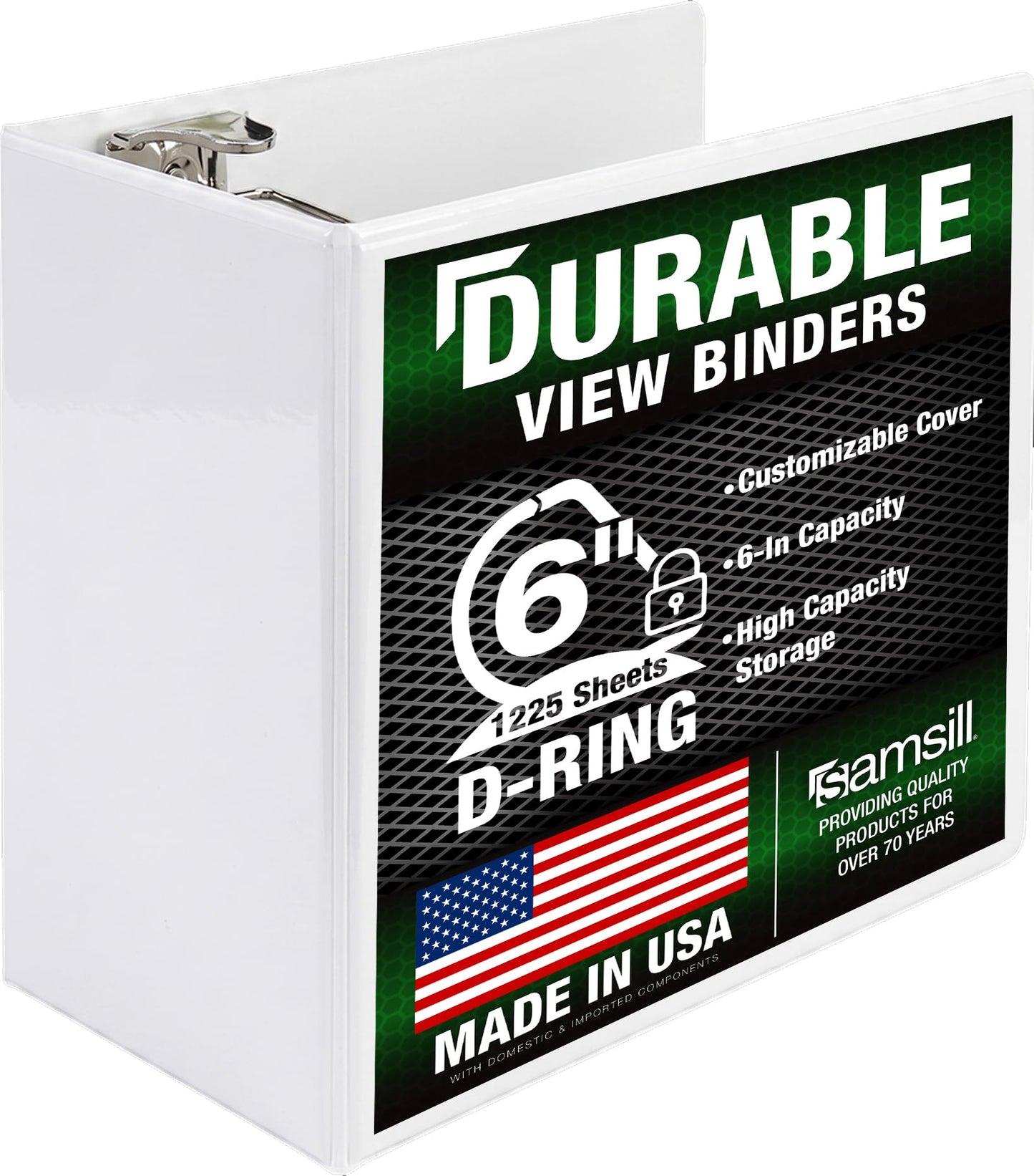 Samsill Durable 6 inch 3 Ring Binder, Locking D Ring Binder, Customizable Clear View Cover, White