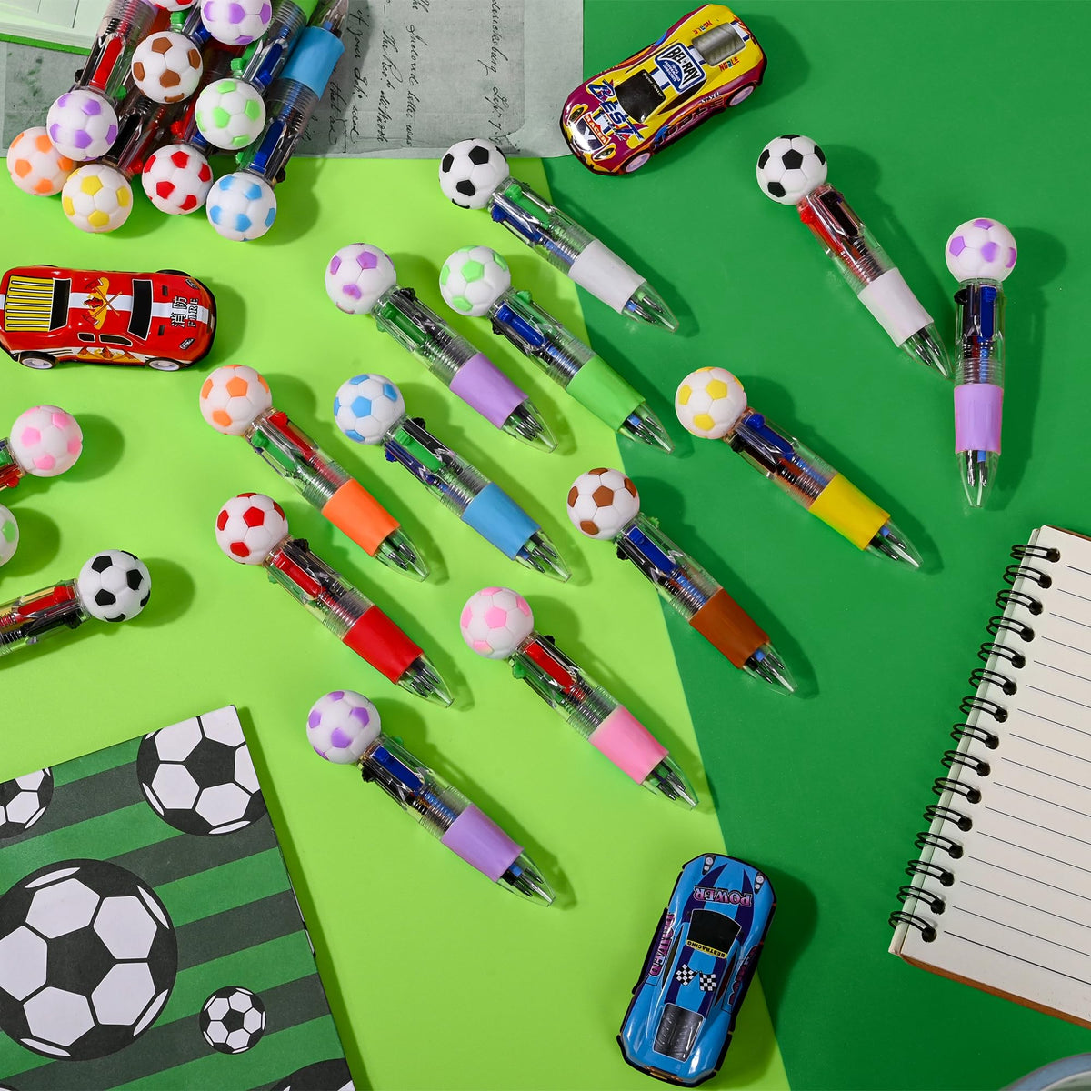 LiYiQ 100 Pcs Soccer Party Favor Multicolor Pen in One Cartoon Cute Fun 4-in-1 Cute Pens Bulk