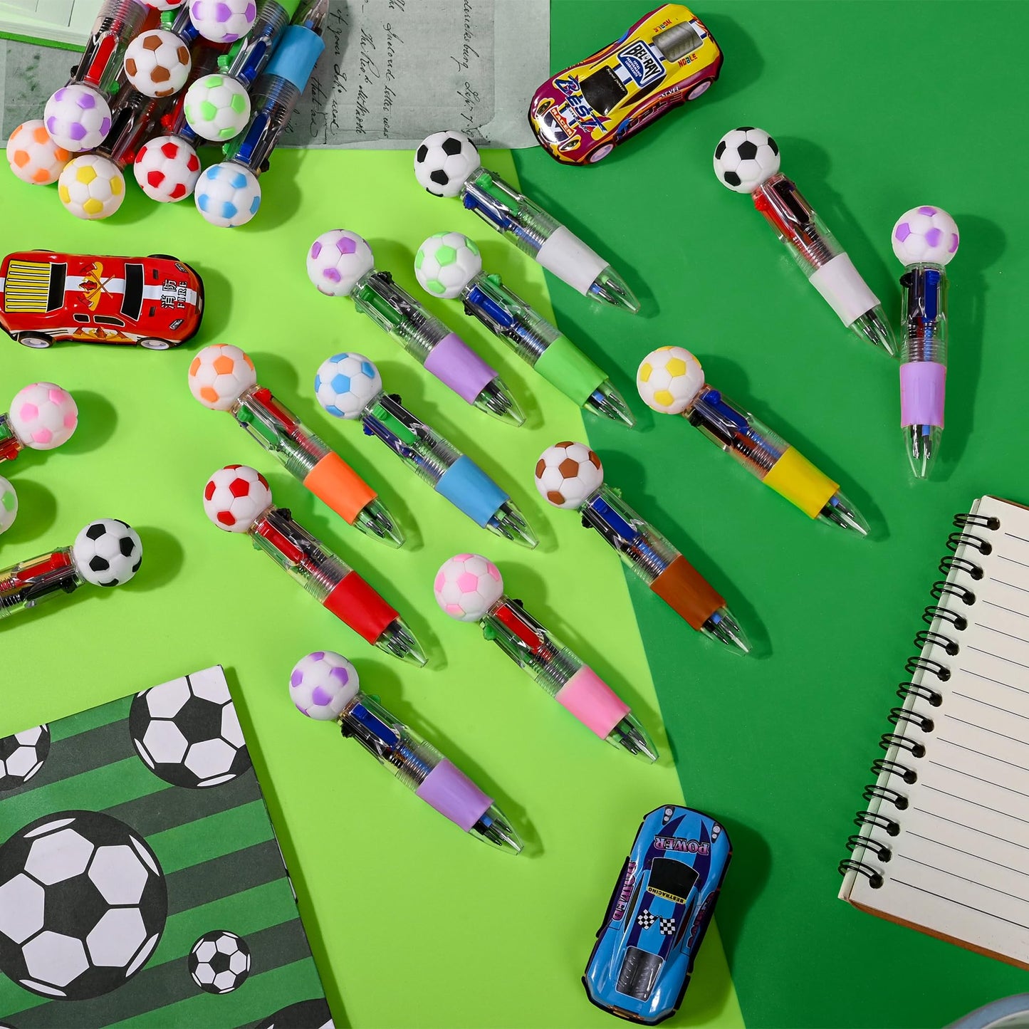 LiYiQ 50 Pcs Soccer Party Favor Multicolor Pen in One Cartoon Cute Fun 4-in-1 Cute Pens Bulk Kawaii