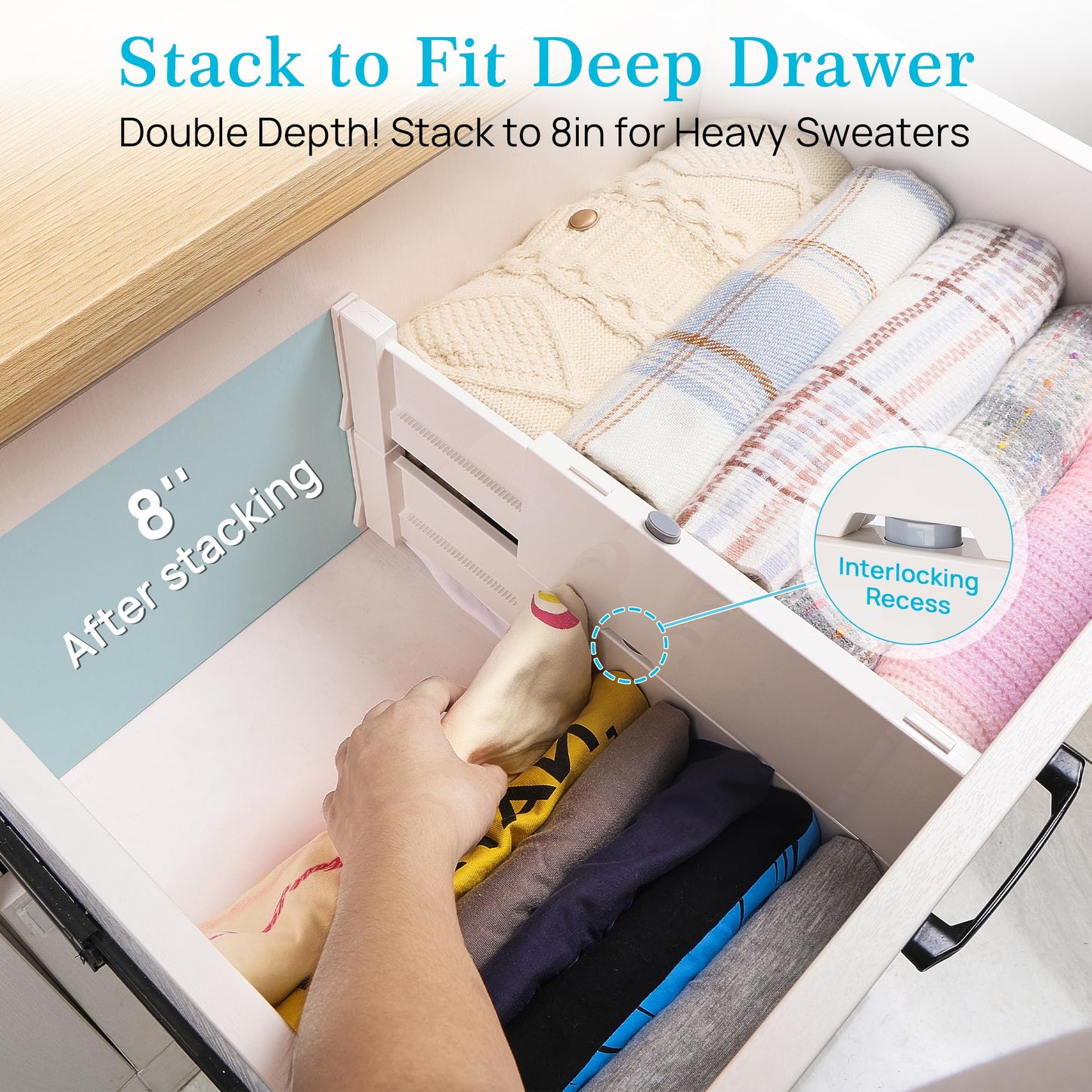 Vtopmart 16 Pack Drawer Dividers for Clothes, 4" High 11.3"-17" Adjustable Expandable Dresser