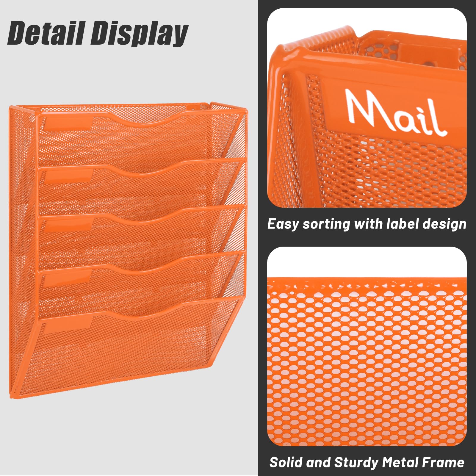 EASEPRES 5 Pocket Mesh Hanging Wall File Organizer, Wall Mounted Mail Paper Document Folder Holder