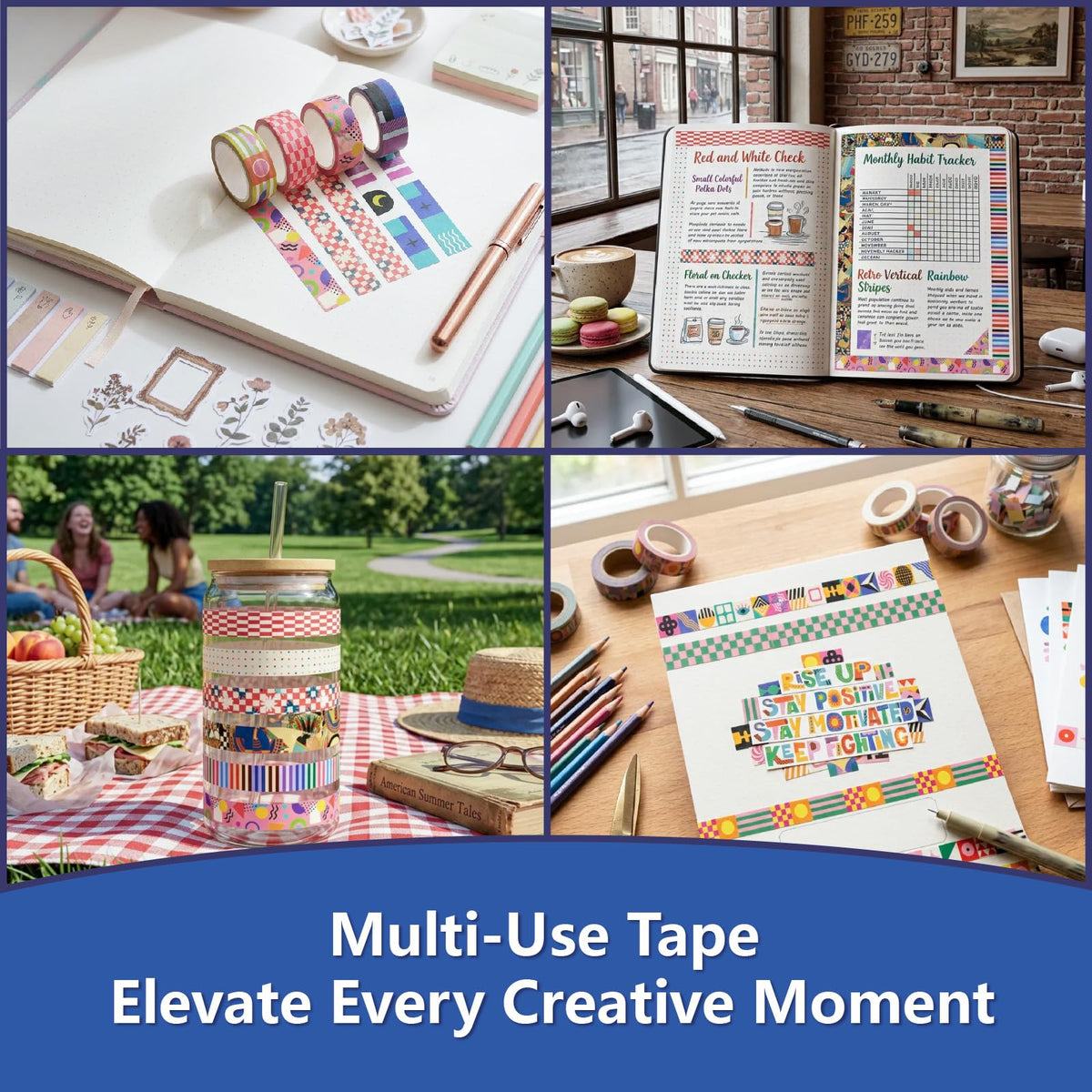 Bomichi Washi Tape Set - 34 Rolls Modern Geometric Pattern Scrapbook Tape