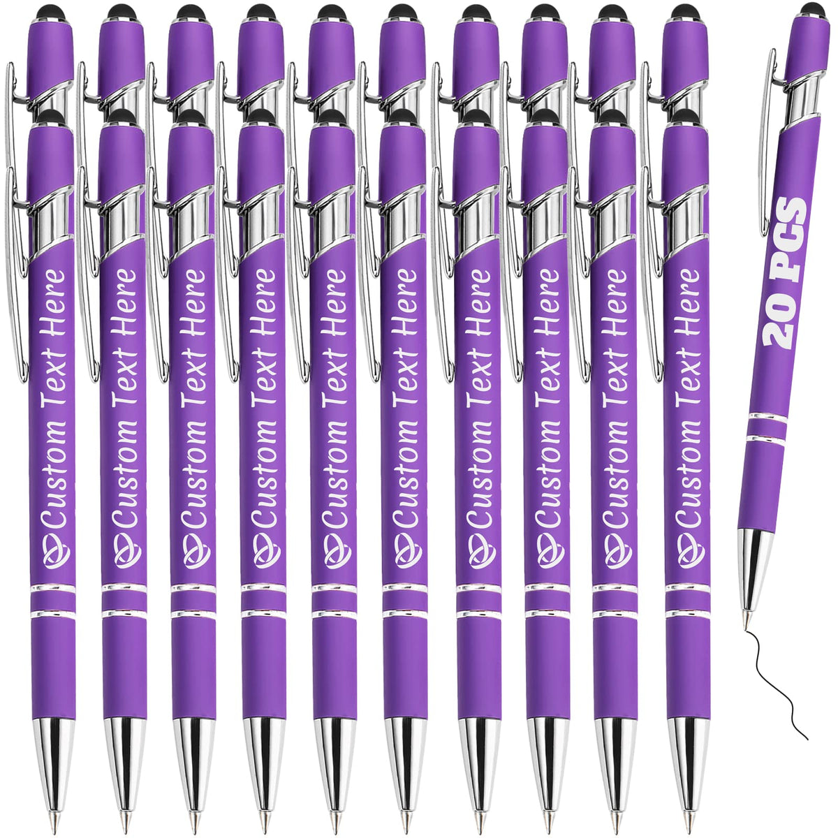 Personalized Pens Bulk 20 with Name Custom Engraving Ballpoint Pens with Stylus Tip Customized