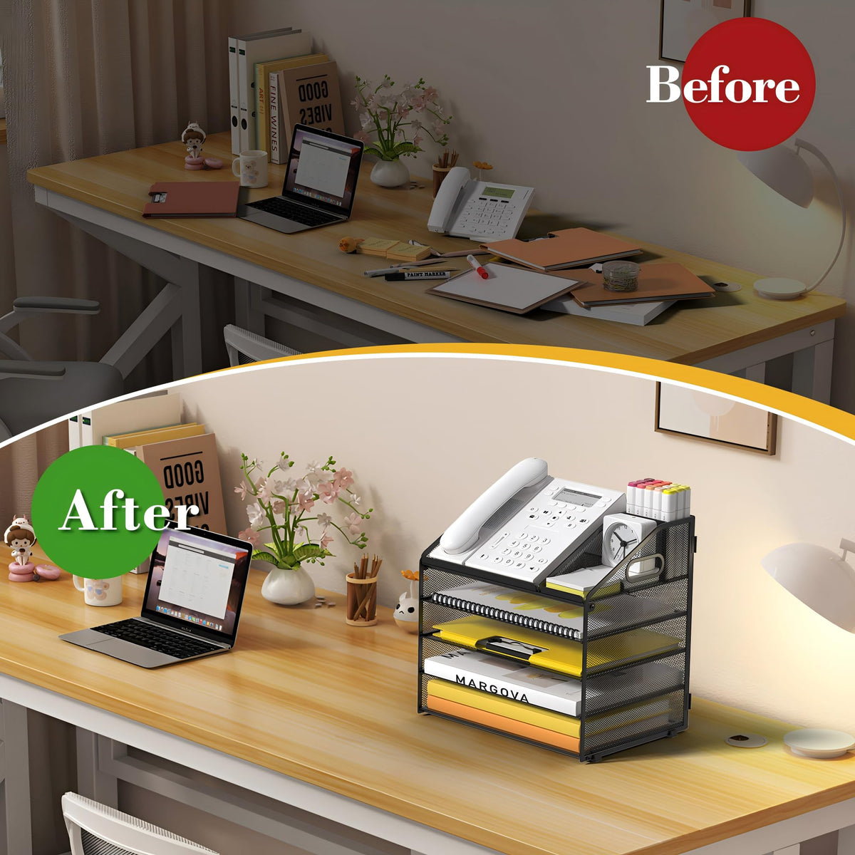OrgMate 5 Tier Mesh Desk Organizer with Pen Holder and Handle Letter Tray