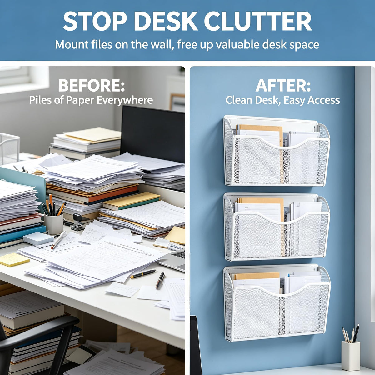 Gawerk Mesh Hanging Wall File Holders, Metal Vertical Wall Basket Mail Organizer for Office/Home