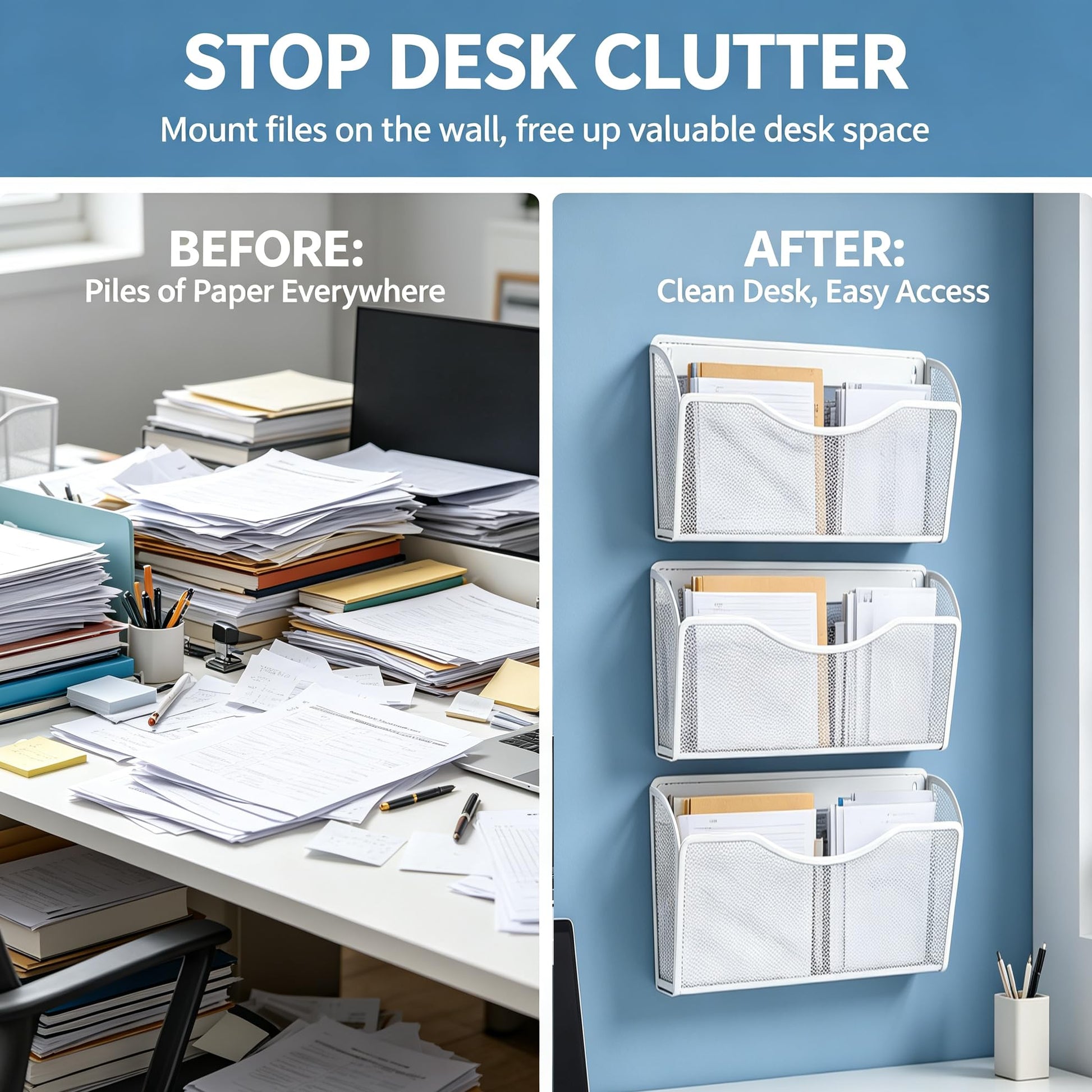Gawerk Mesh Hanging Wall File Holders, Metal Vertical Wall Basket Mail Organizer for Office/Home