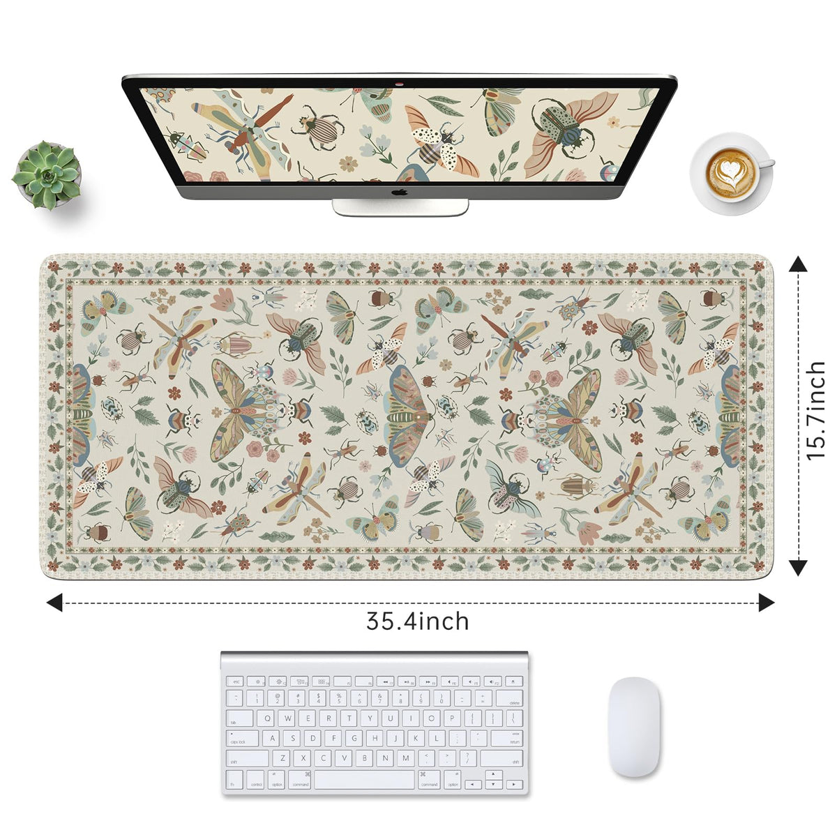 HAOCOO Large Floral Desk Pad, Non-Slip Desk Matt for Keyboard Mouse(Beige