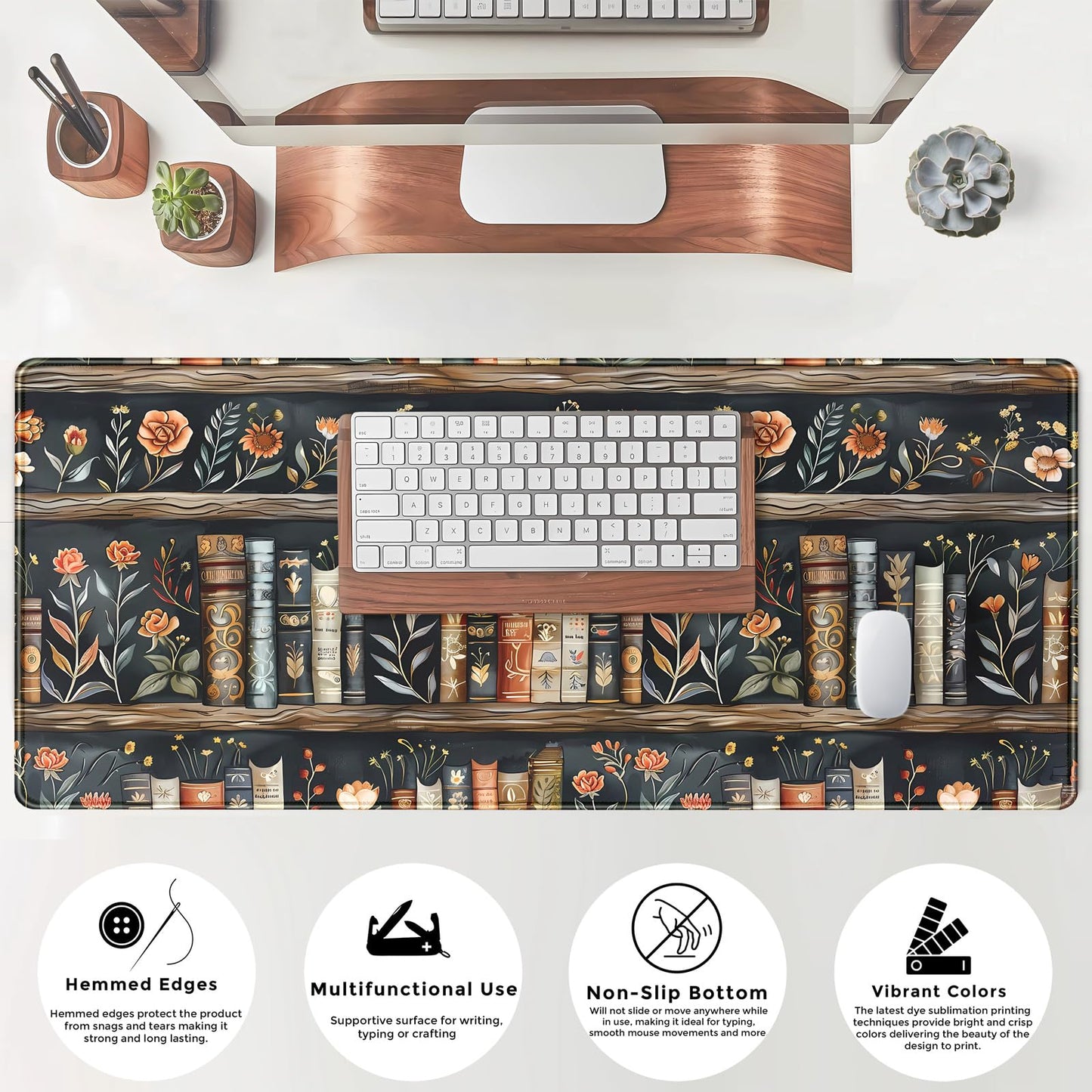 Library Desk Mat Dark Academia Large Mouse Pad Forest Book Nature Floral Gaming Mousepad XL Vintage