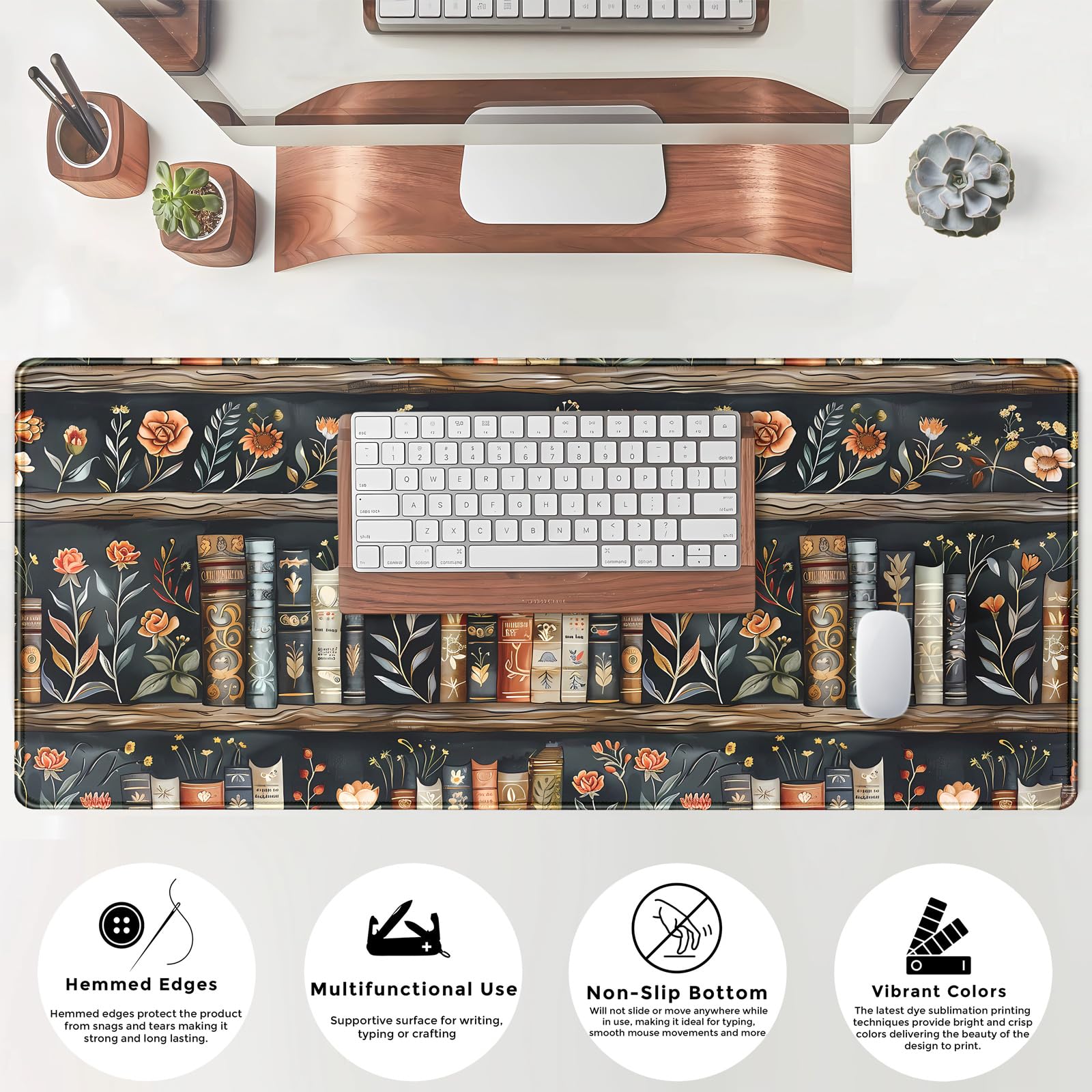 Library Desk Mat Dark Academia Large Mouse Pad Forest Book Nature Floral Gaming Mousepad XL Vintage