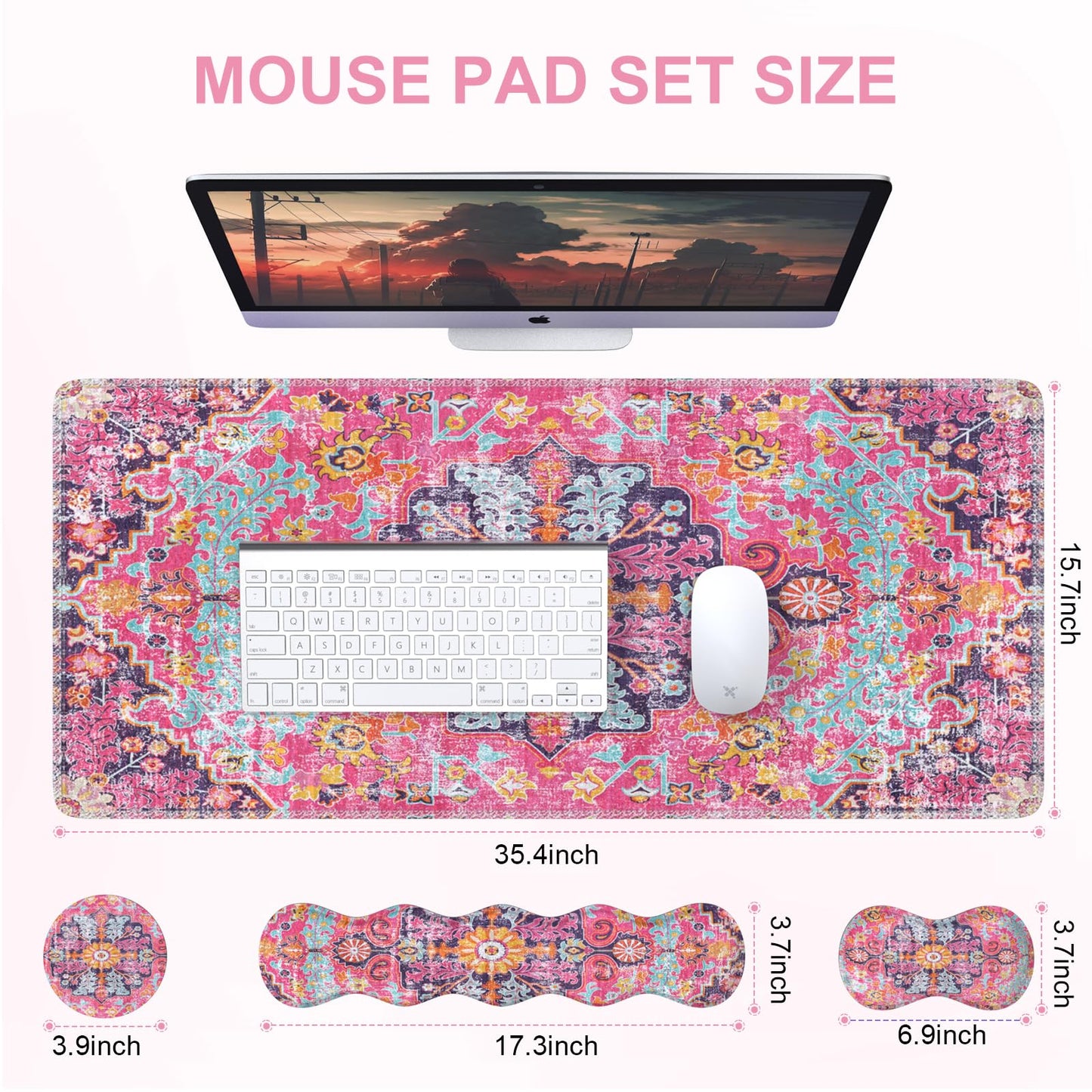 iLeadon Boho Desk Mat Set,Large Mouse Pad and Keyboard Wrist Rest