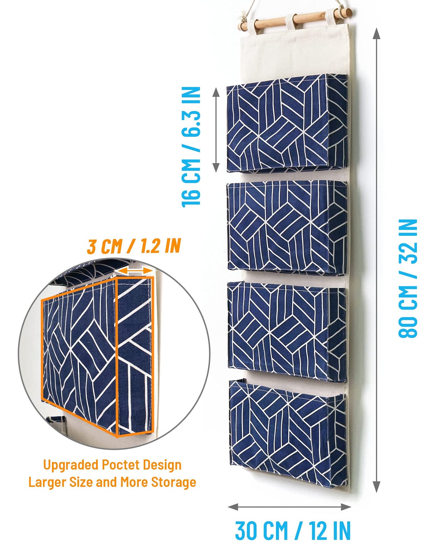 CROWNED 2Pcs Over Door Hanging Storage Bags Wall Mount Closet Organizer, 4 Big Pockets Linen Cotton