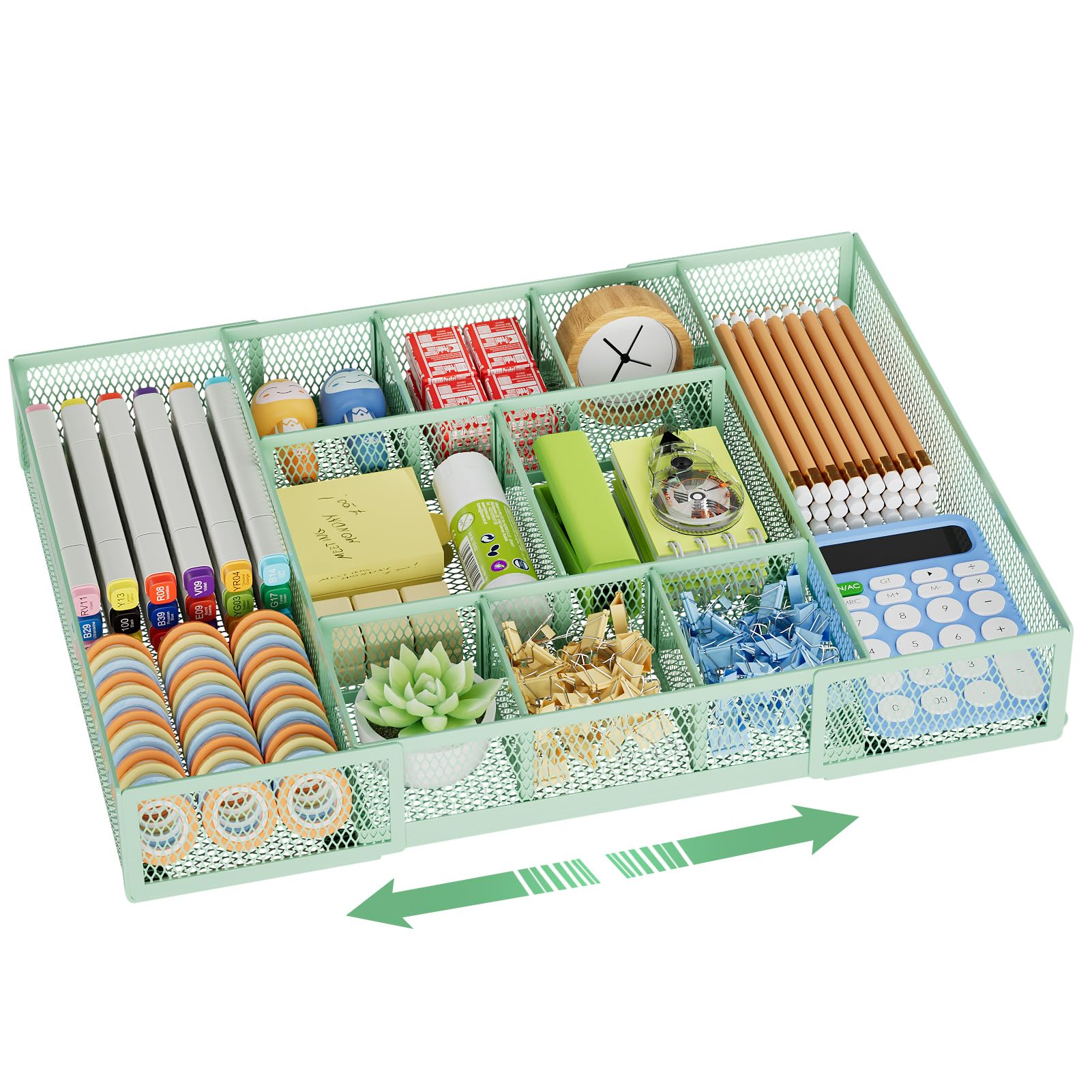 Marbrasse Expandable Desk Drawer Organizer, Mesh Drawer Organizer Tray with 10 Adjustable