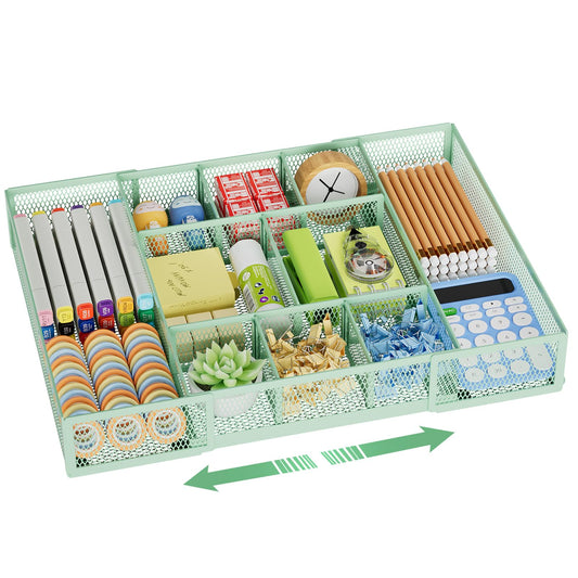Marbrasse Expandable Desk Drawer Organizer, Mesh Drawer Organizer Tray with 10 Adjustable