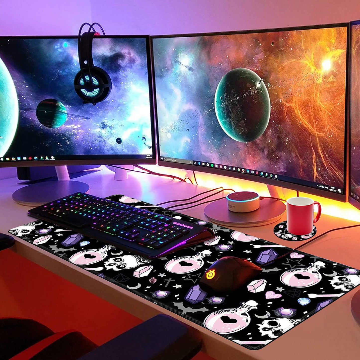 Mouse Pad Large with Coaster, 35.4"x15.7" Skull Goth Magic Cute Witchy Theme Design Full Desk