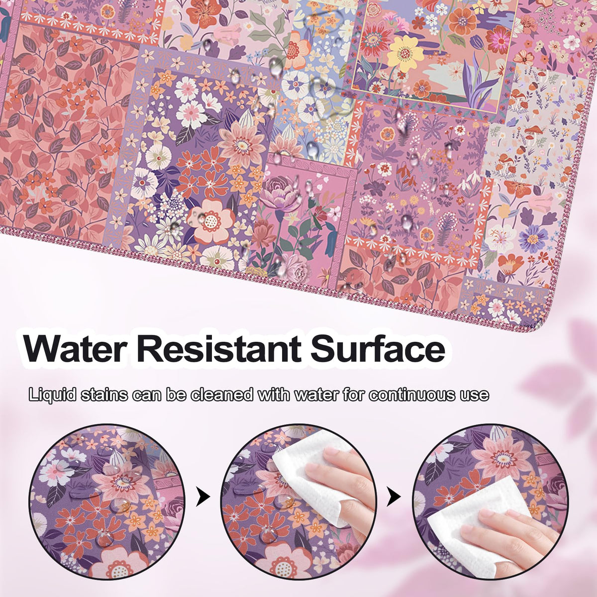 iCasso Floral Desk Pad Mat, Large Mouse Pad, Rose Pink