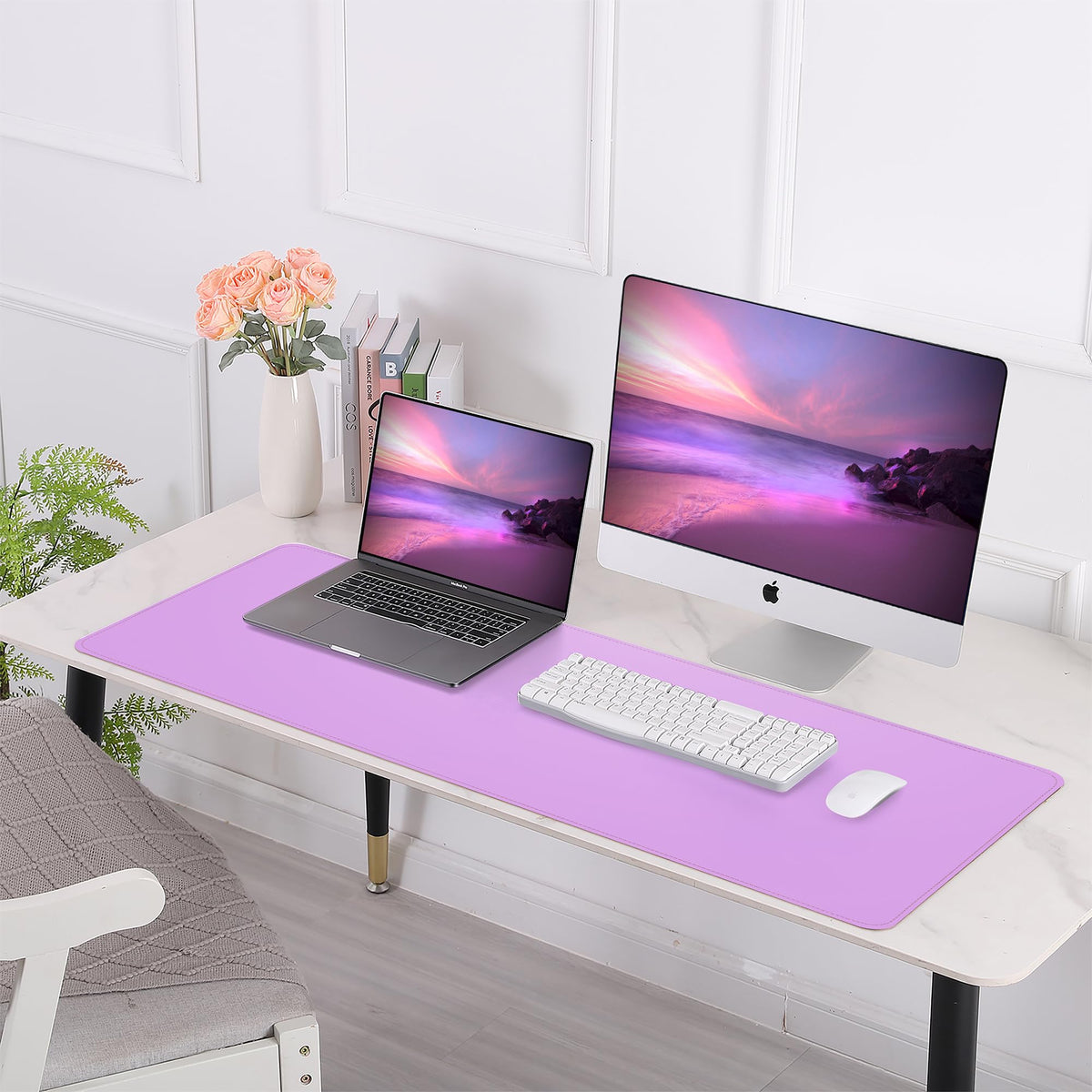 AFIING Leather Desk Pad Protector, Large Desk Mat with Natural Cork & PU Leather, Mouse Pad