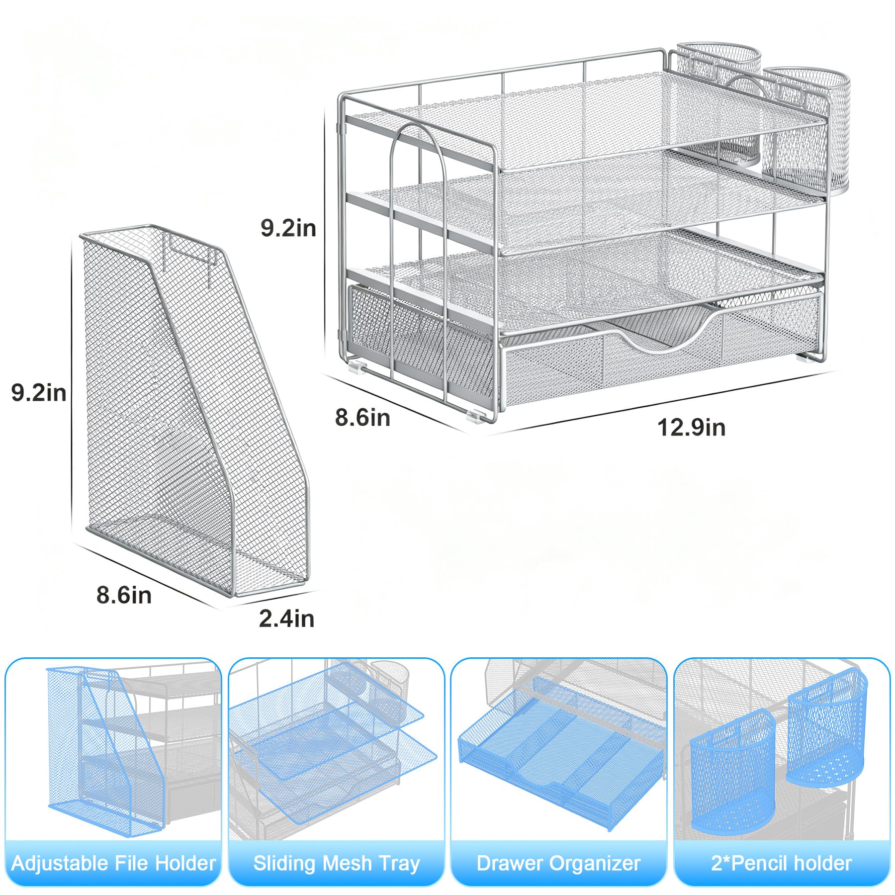 gianotter Desk Organizers and Accessories with File Holder, 4-Tier Desk Accessories & Workspace