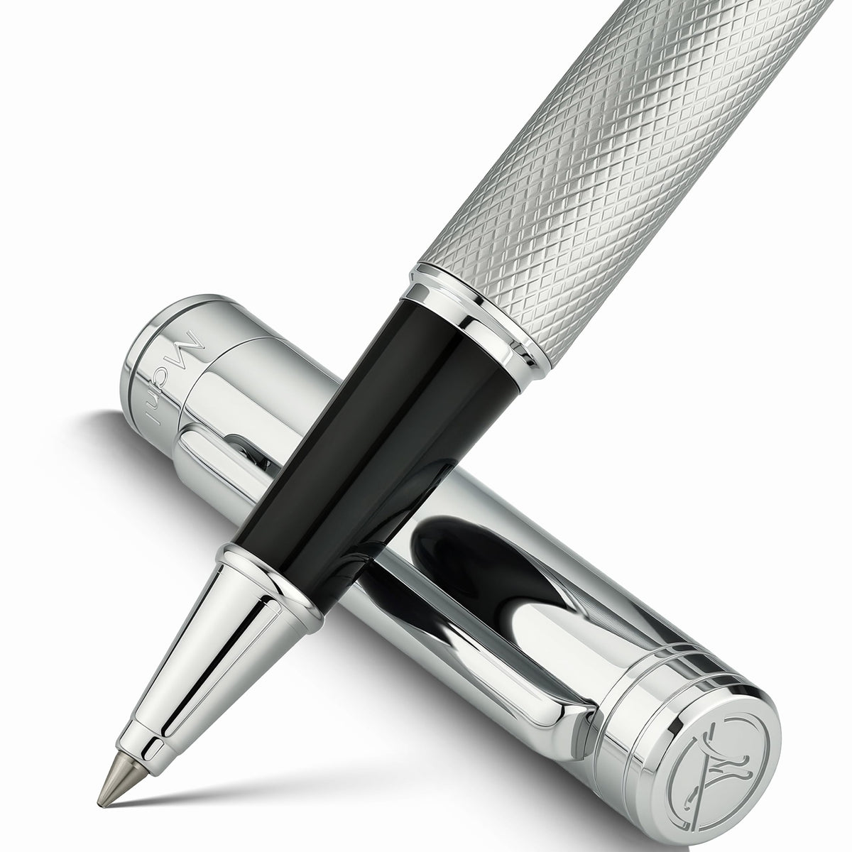 MCNTEIK Silver Rollerball Pen, Stunning Luxury Pen with Mesh Texture Design, Bright Silver Chrome