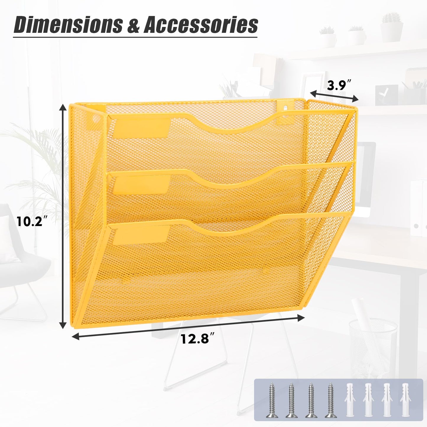 EASEPRES 3 Pocket Mesh Hanging Wall File Organizer, Wall Mounted Mail Paper Document Folder Holder
