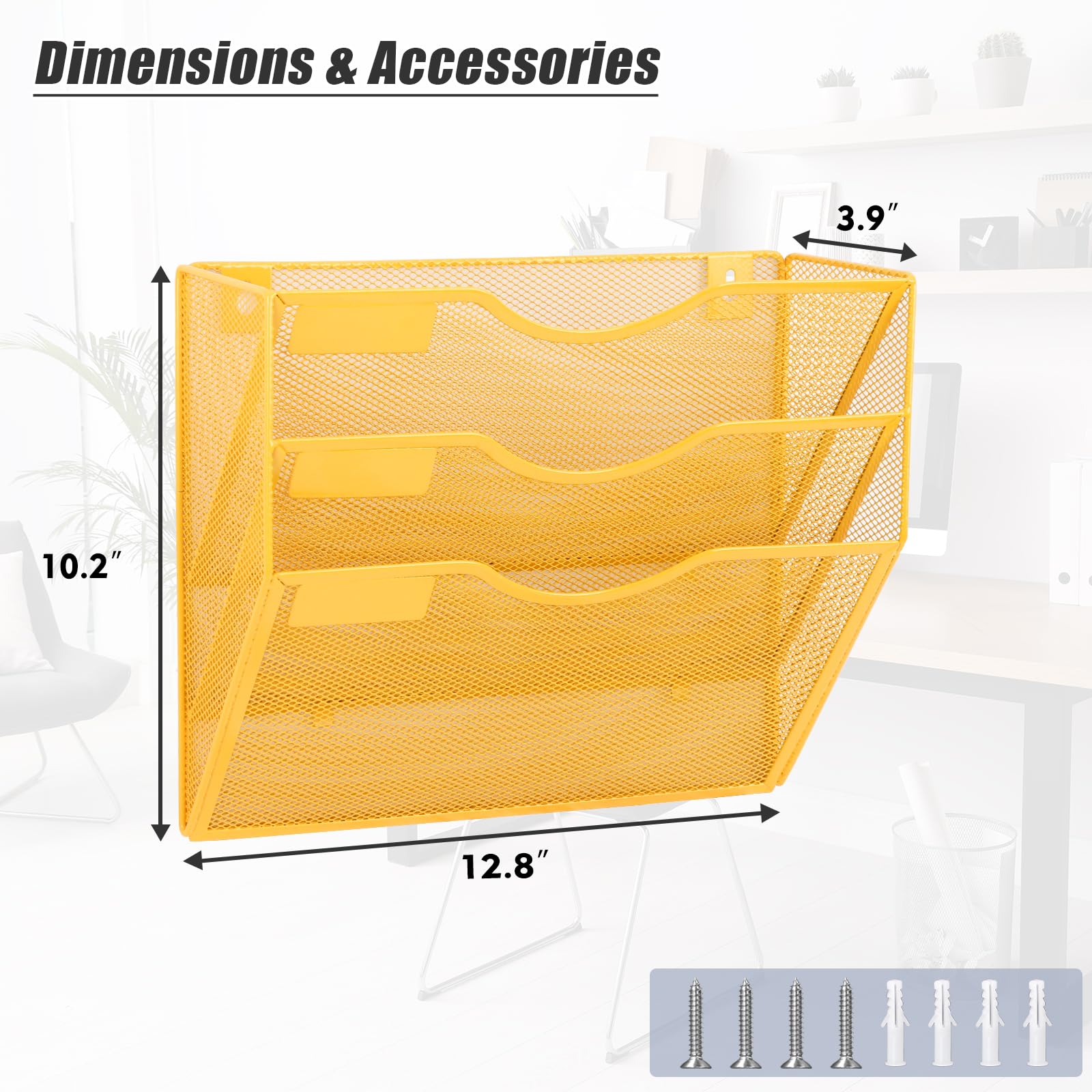 EASEPRES 3 Pocket Mesh Hanging Wall File Organizer, Wall Mounted Mail Paper Document Folder Holder