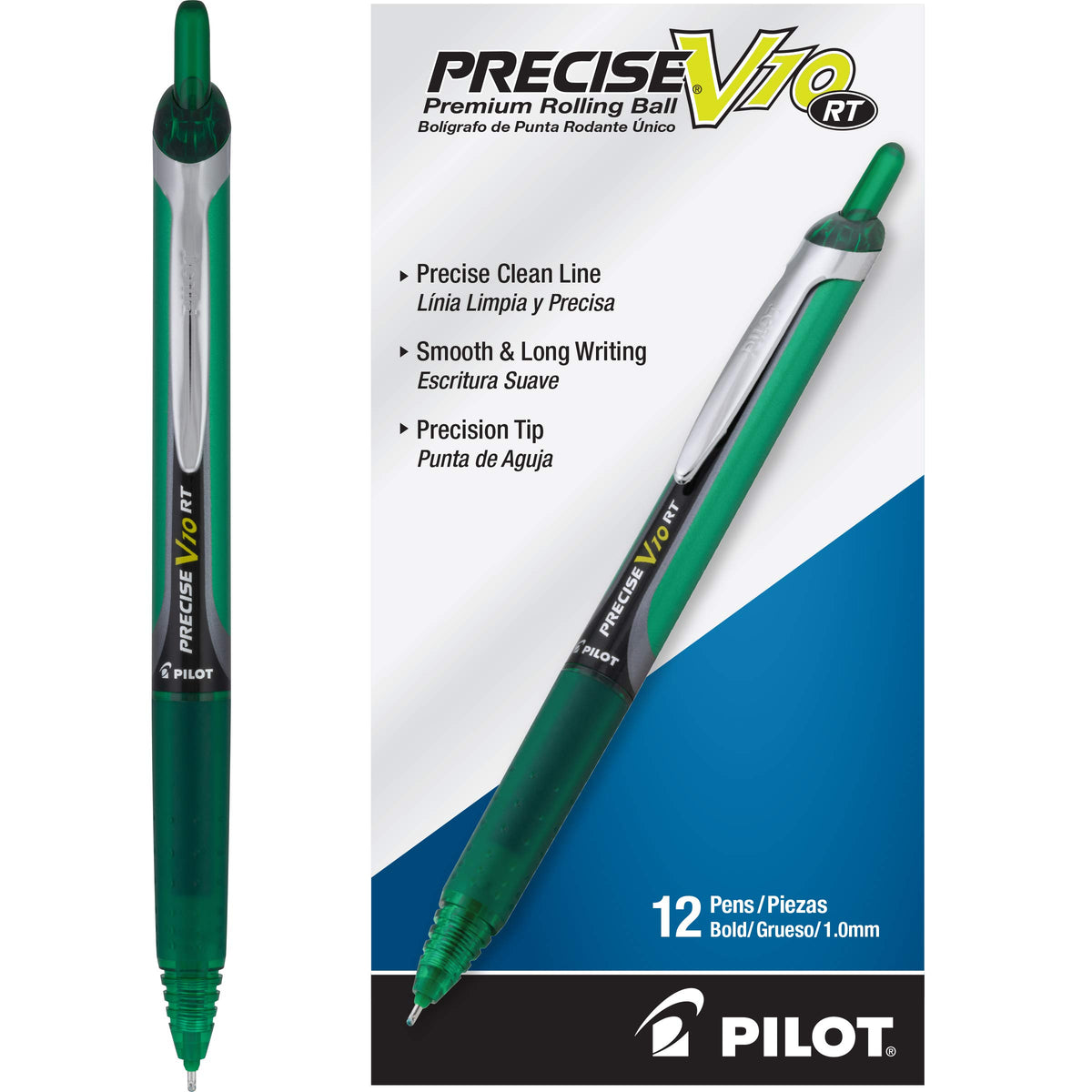 PILOT Precise V10 RT Retractable Ball Pens, 1.0mm, Green, 12-Pack