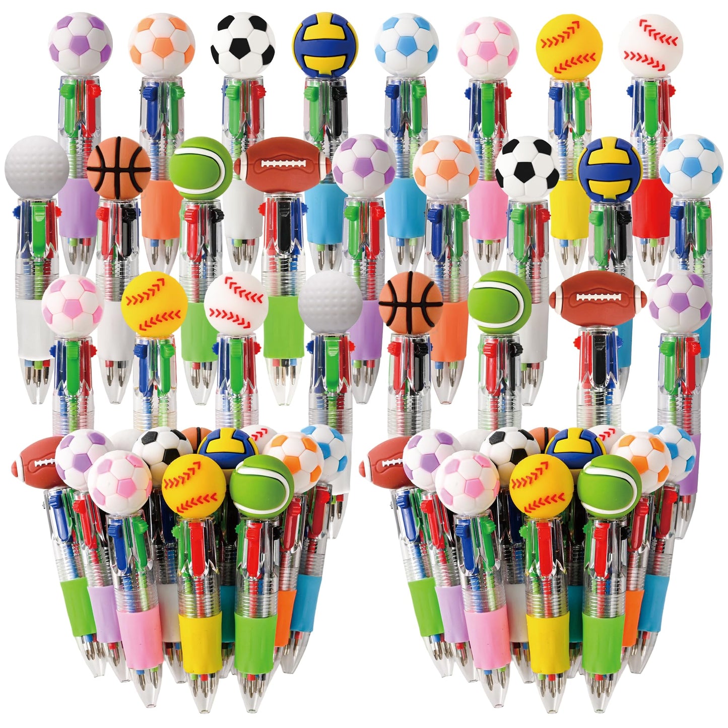 LiYiQ 50 Pcs Sports Party Favors Multicolor Pen in One Cartoon Cute Fun 4-in-1 Cute Pens Bulk