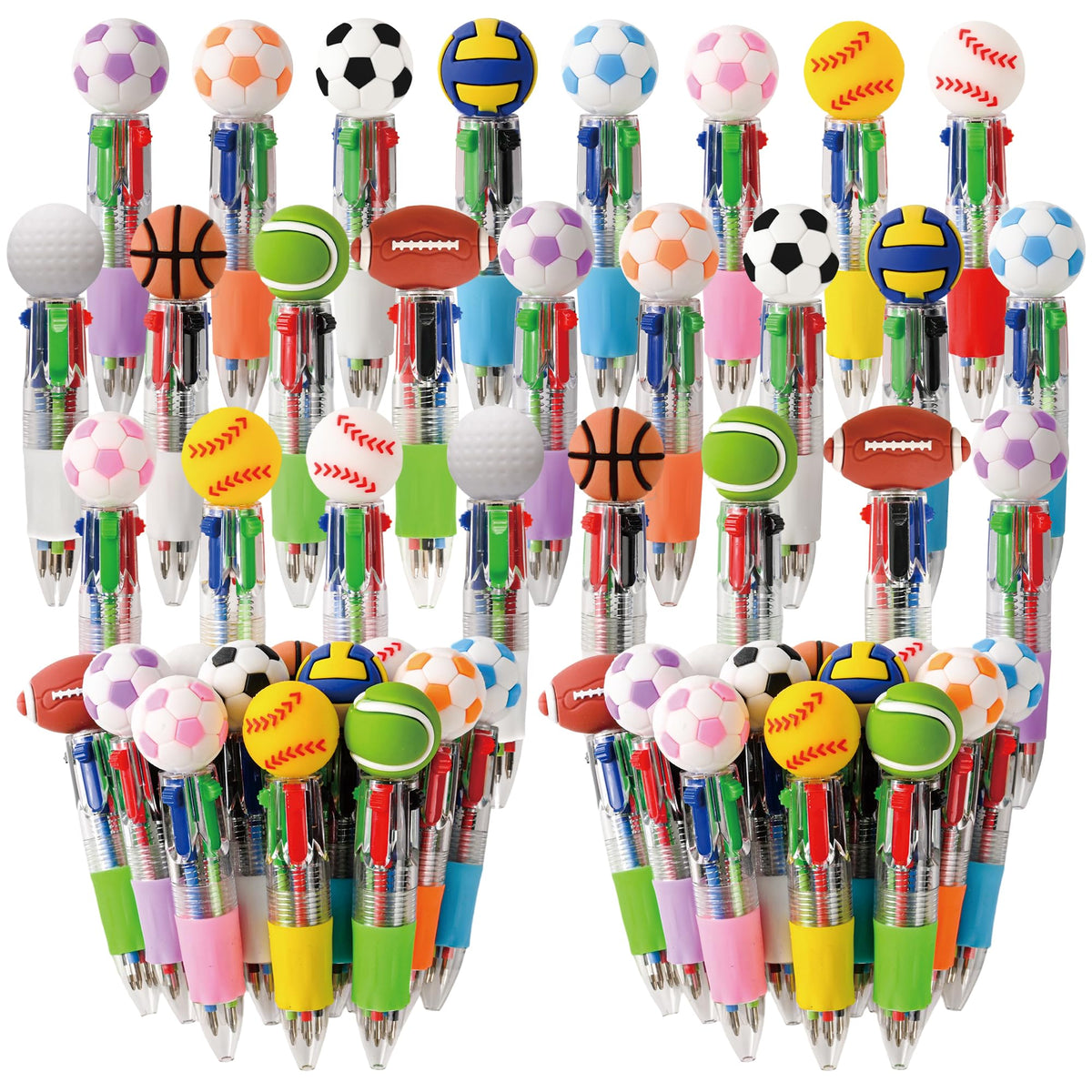 LiYiQ 50 Pcs Sports Party Favors Multicolor Pen in One Cartoon Cute Fun 4-in-1 Cute Pens Bulk