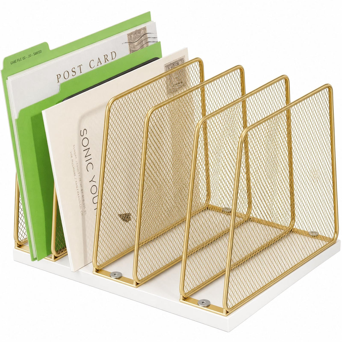 Becomrock 5-Section Vertical File Organizer for Desk, Gold