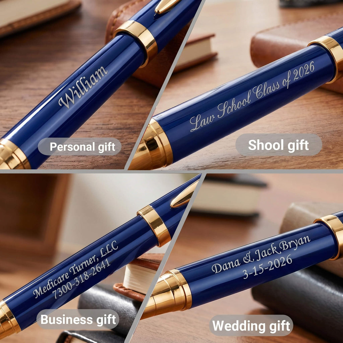Ancolo Blue Ballpoint Pens - Modern, Classy, and Functional - Engraved with Your Message - Perfect