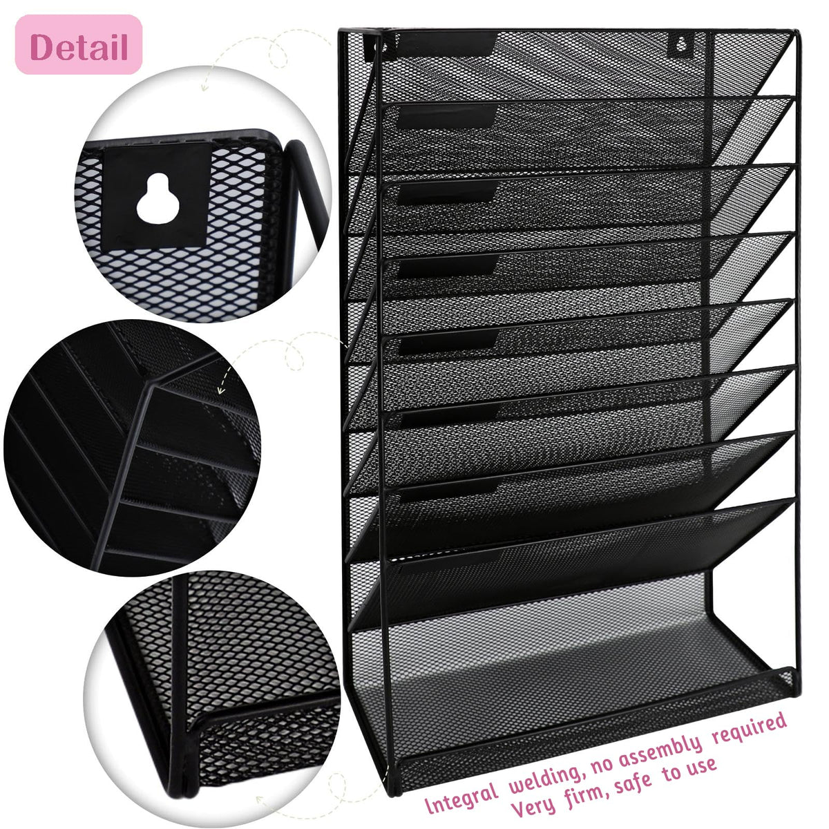 ideallife 8 Pockets Mesh Wall File Holder Organizer with Bottom Flat Tray, Office Hanging File