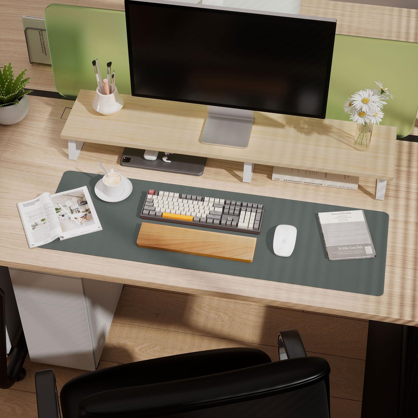 Aothia Leather Desk Pad Protector - Large Mouse Pad, Office Mat, Non-Slip PU Leather Blotter