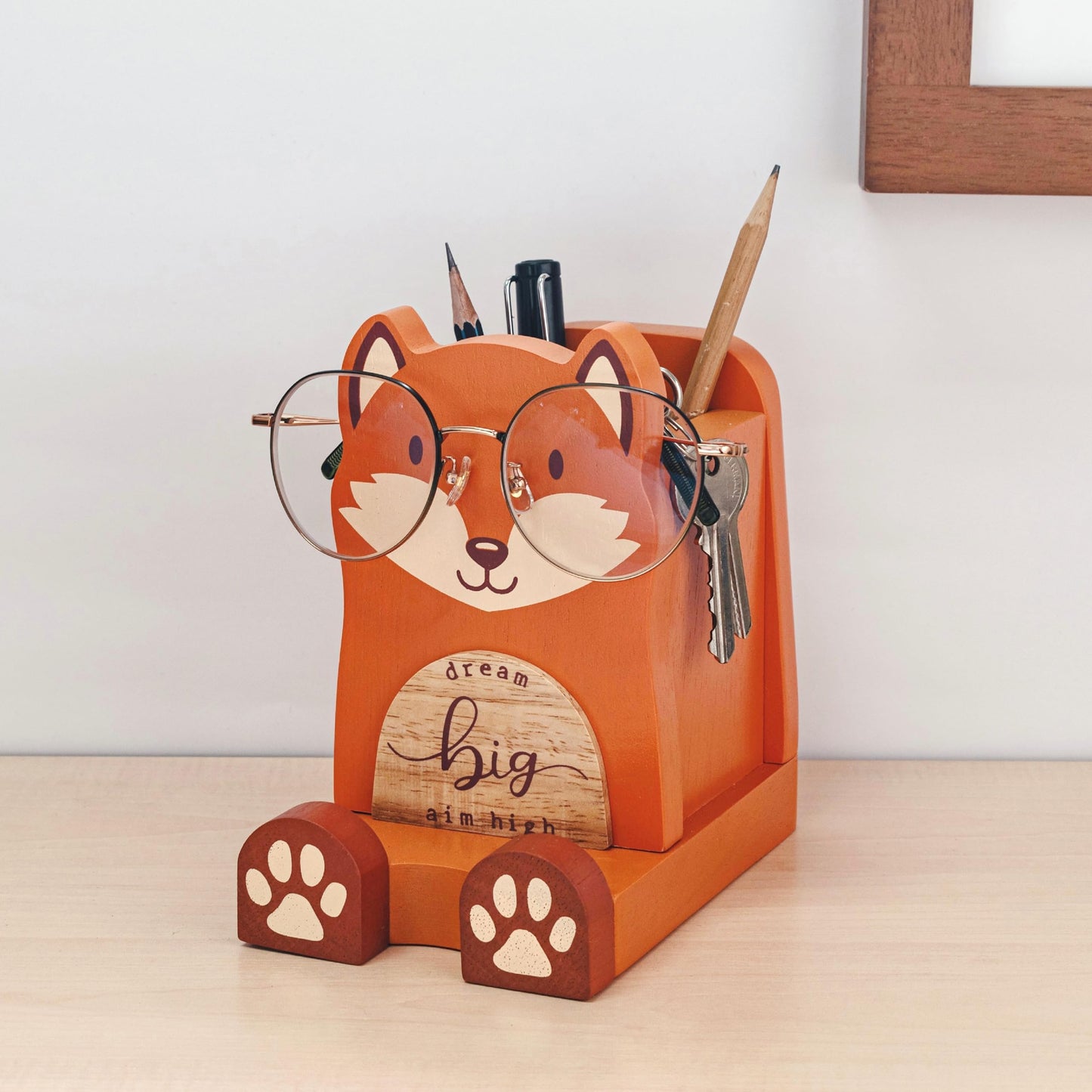 I'm Solid Wood Multipurpose Eyeglass Phone Pen & Pencil Holder Stand Stationery Desk Box Organizer