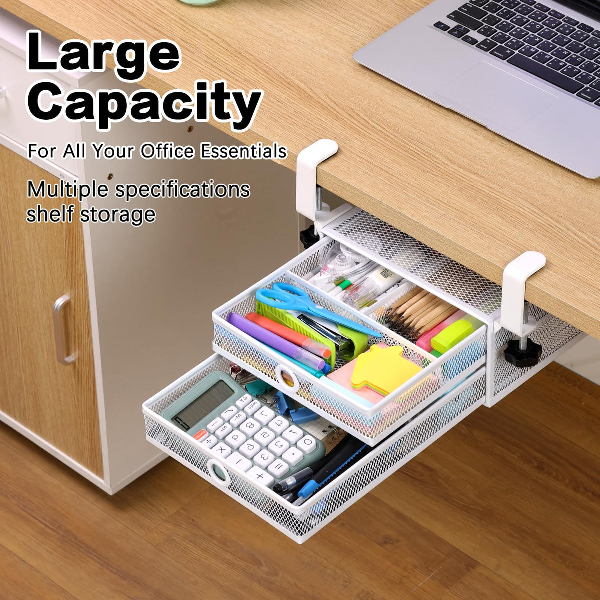 Under Desk Drawer, Clamp on Desk Organizer Slide Out Table Storage No Drill