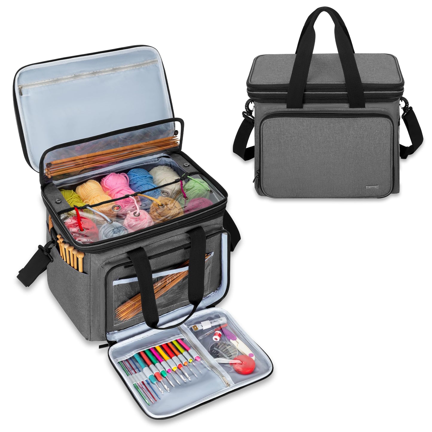 Teamoy Crochet Bag, Knitting Bag Yarn Storage Tote, Yarn Organizer, Gray