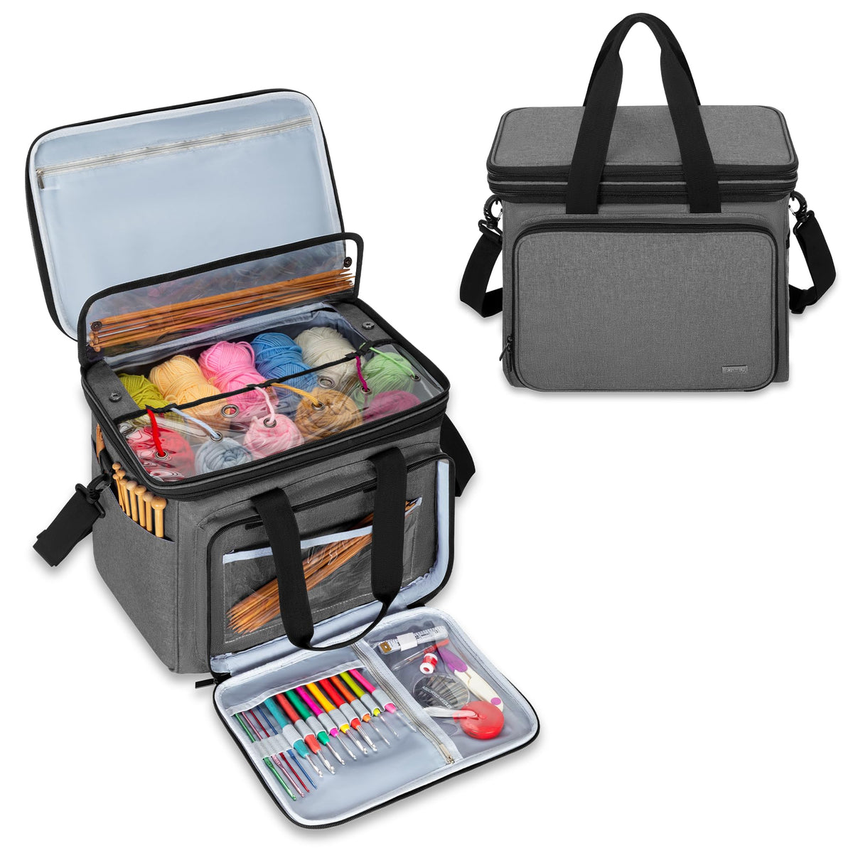 Teamoy Crochet Bag, Knitting Bag Yarn Storage Tote, Yarn Organizer, Gray