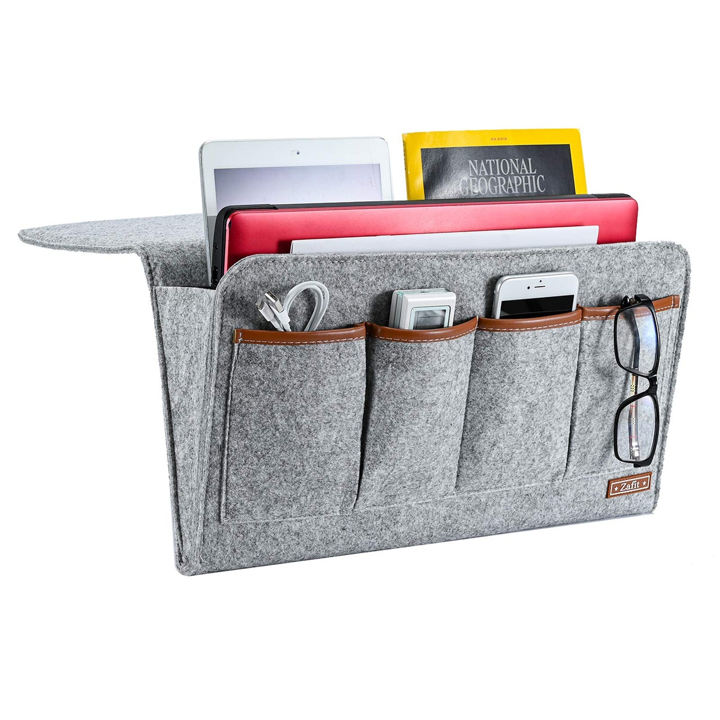 Zafit Bedside Caddy, Large Size Storage Organizer with 7 Pockets for Magazine, Remotes, Phone
