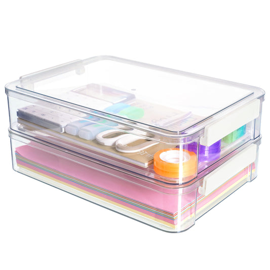 Citylife 2Packs 6 Qt Clear Paper Storage Box with Lids,Plastic Project Case