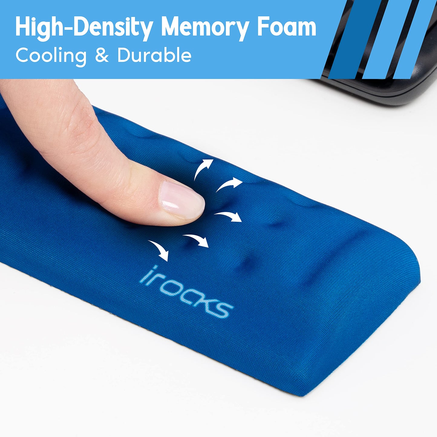i-Rocks Ergonomic Memory Foam Keyboard Wrist Rest - Pain-Reducing, Cooling, Non-Slip, Blue