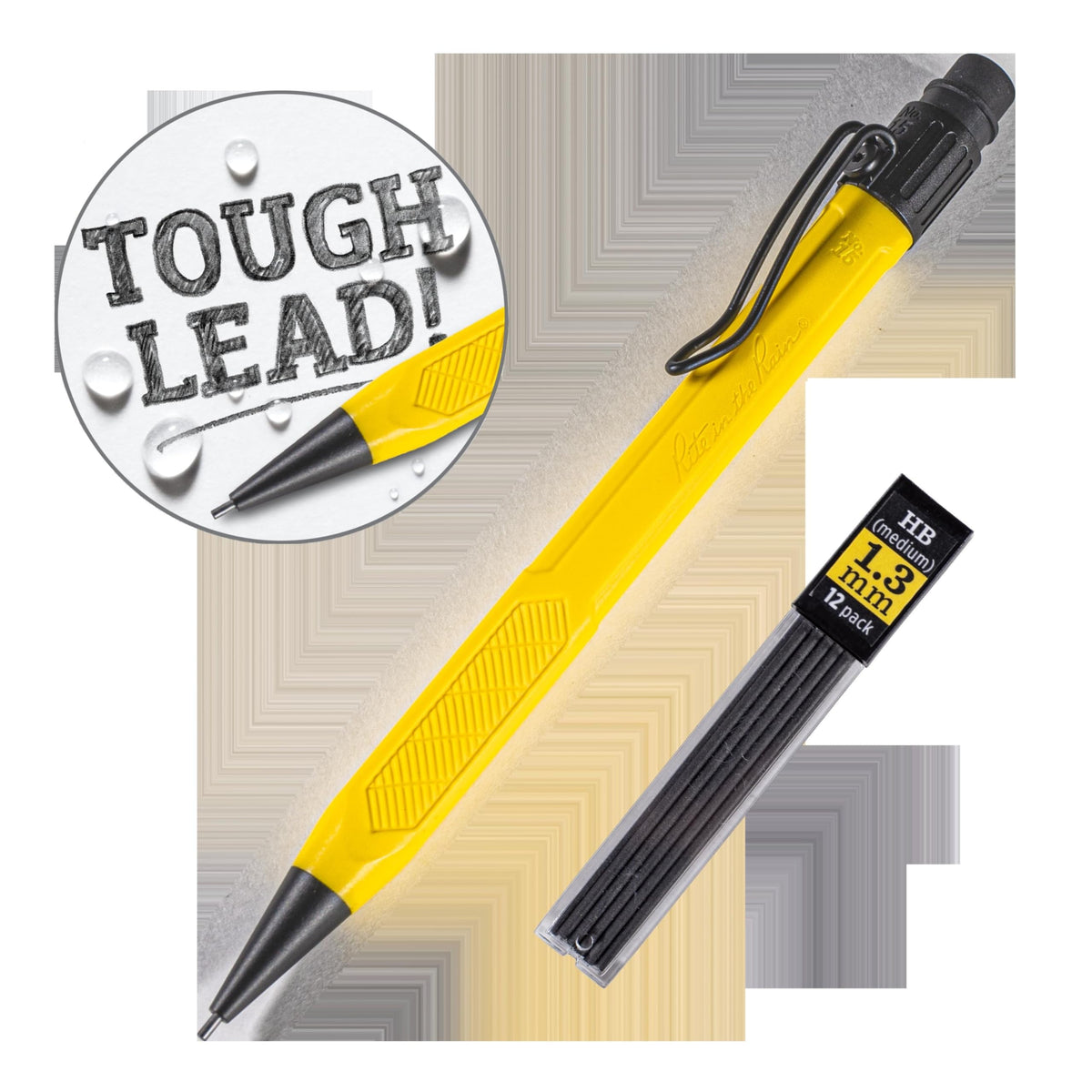Rite in the Rain Weatherproof Mechanical Pencil, Yellow Barrel, 1.3mm Dark Lead, 12 lead refills