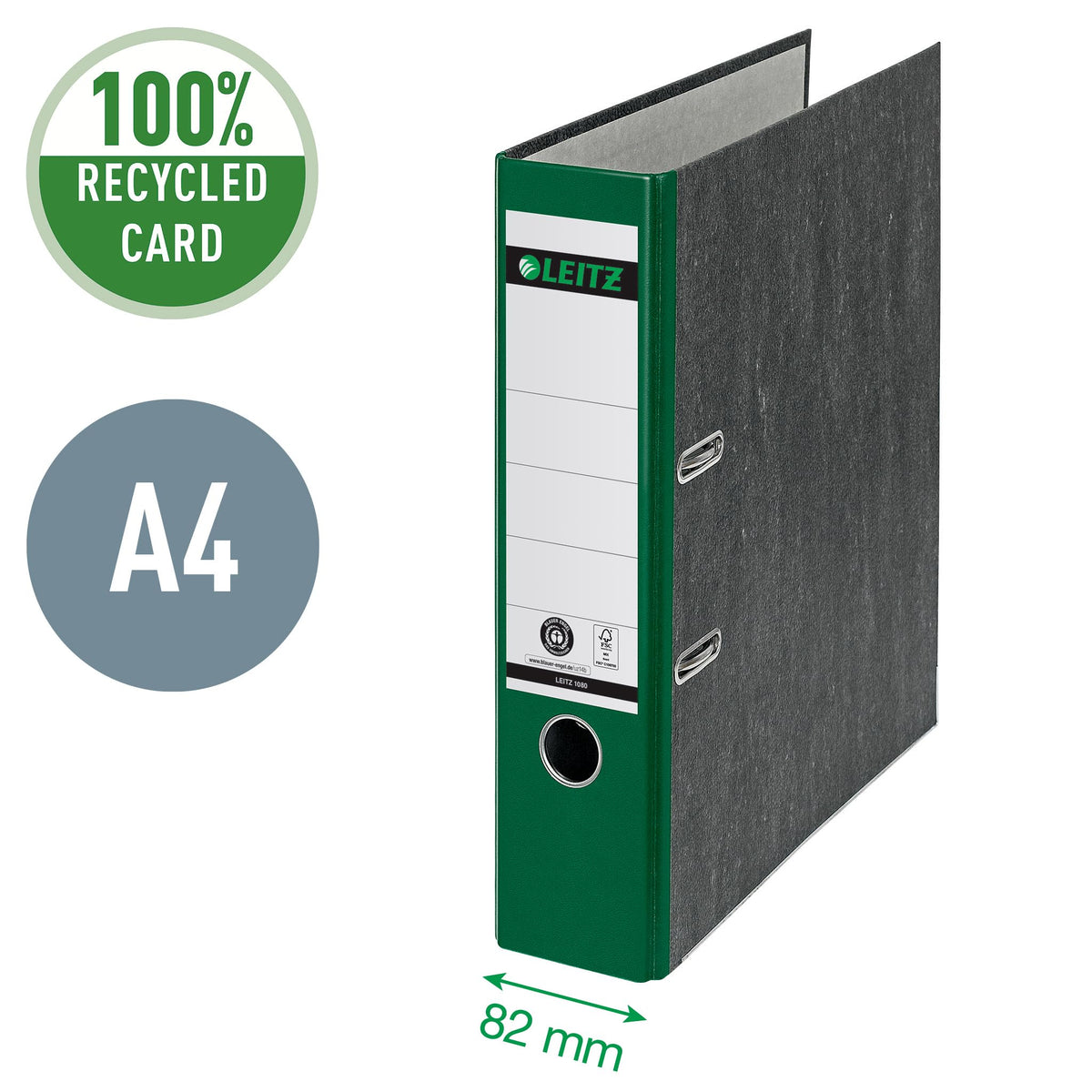 Leitz 2-Ring 3-Inch Premium A4 Sized European Black Marbled Binder, Green (R80-GR)