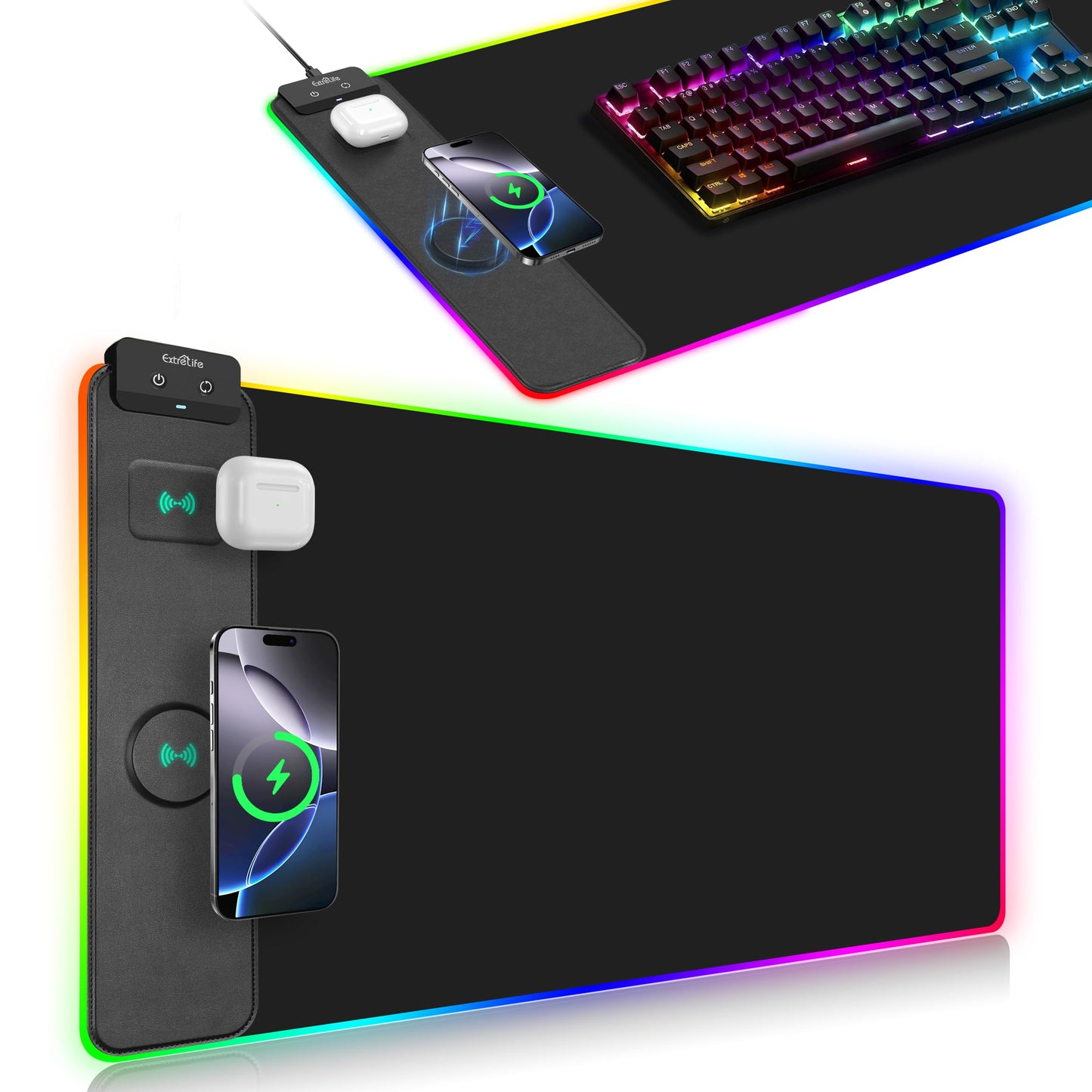 Wireless Charging Mouse Pad, RGB Gaming Desk Mat, 31.5"x15.7"