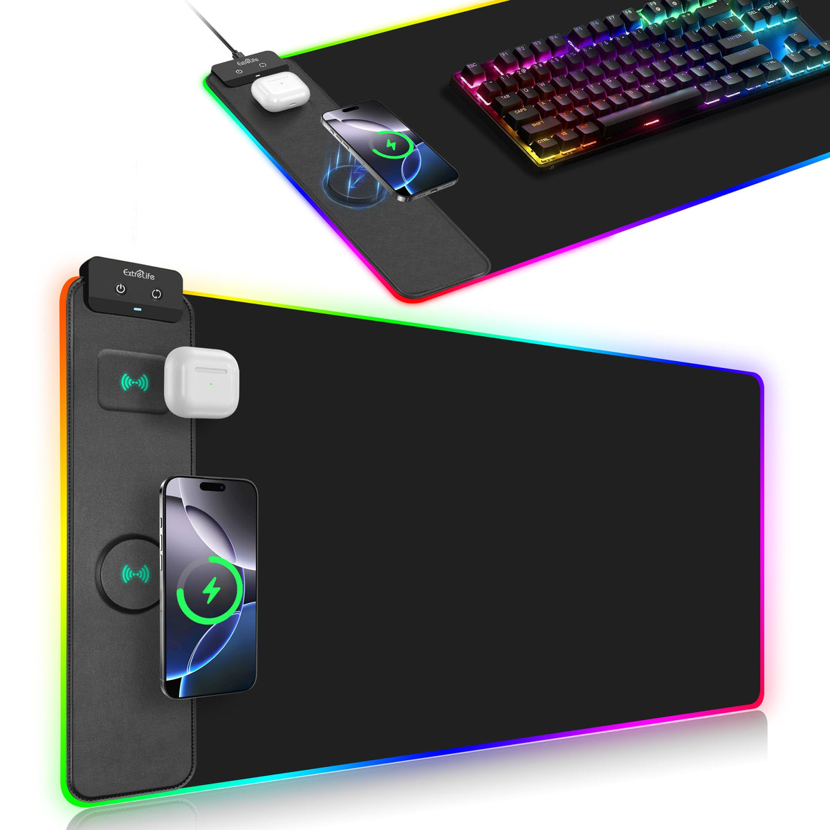 Wireless Charging Mouse Pad, RGB Gaming Desk Mat, 31.5"x15.7"