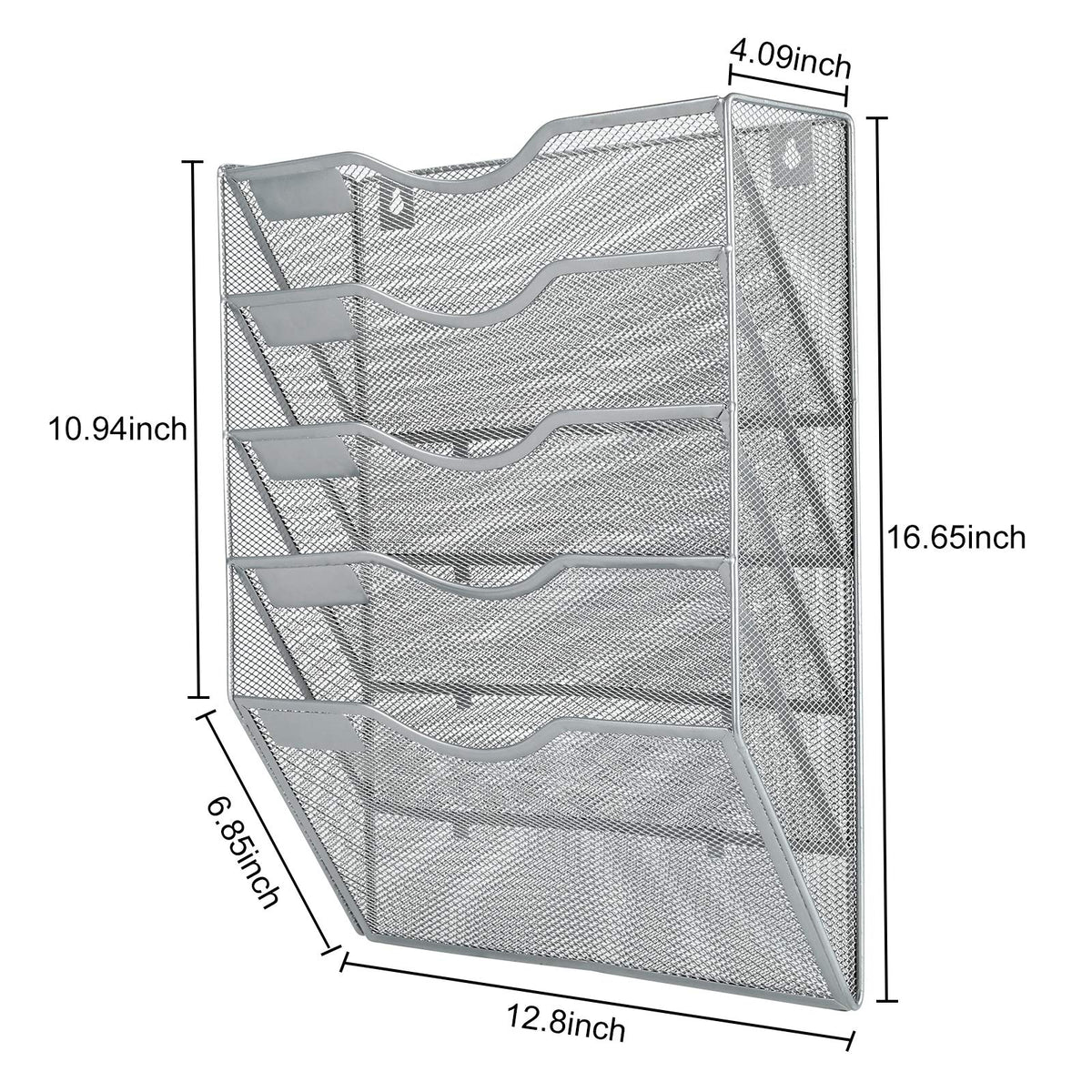 PAG-Mass Hanging Wall File Holder Mail Organizer Wall Mount Document Letter Rack, 5-Tier, Silver