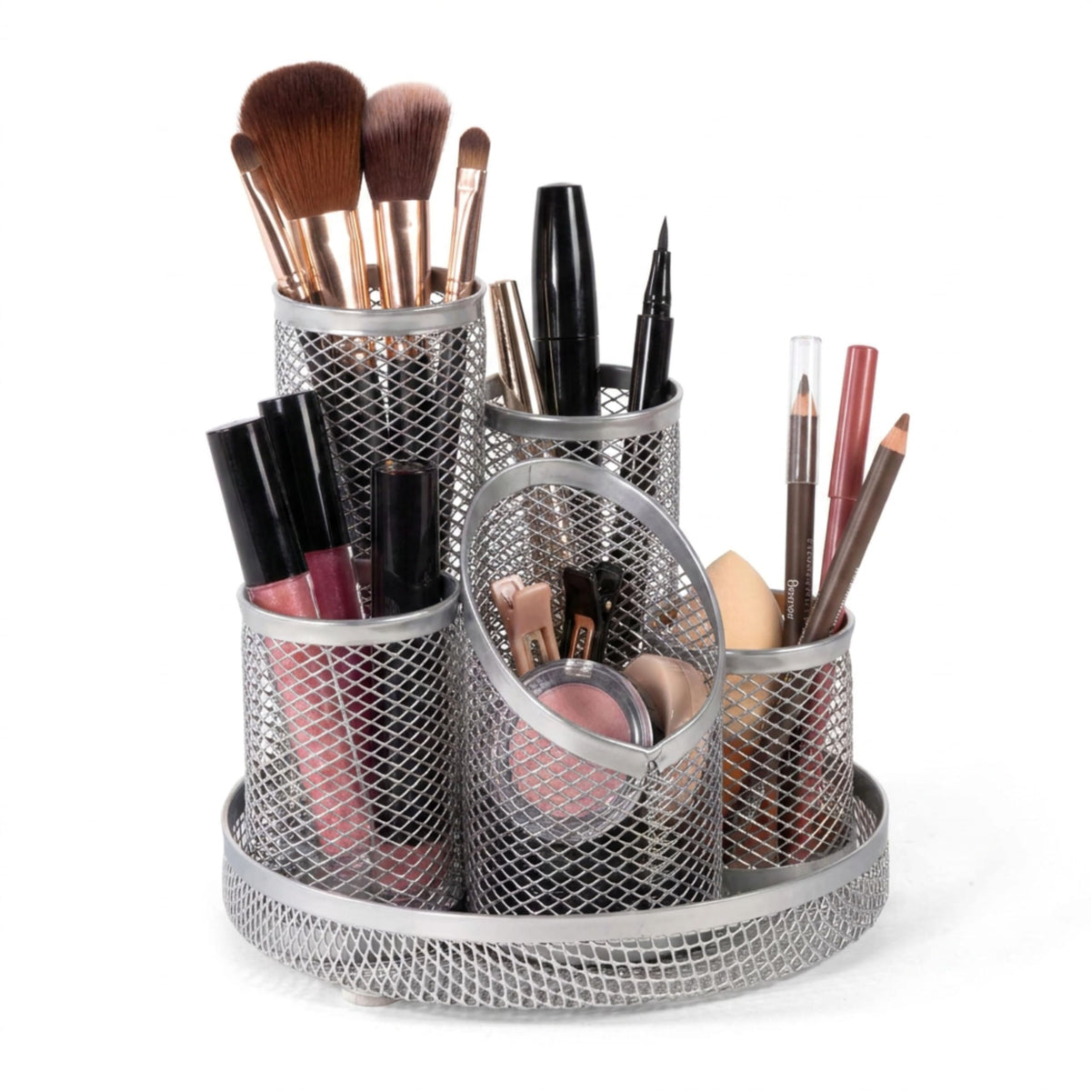 Osco Mesh Pencil Pot Scratch-Resistant with Non-Marking Base 5 Tube Silver