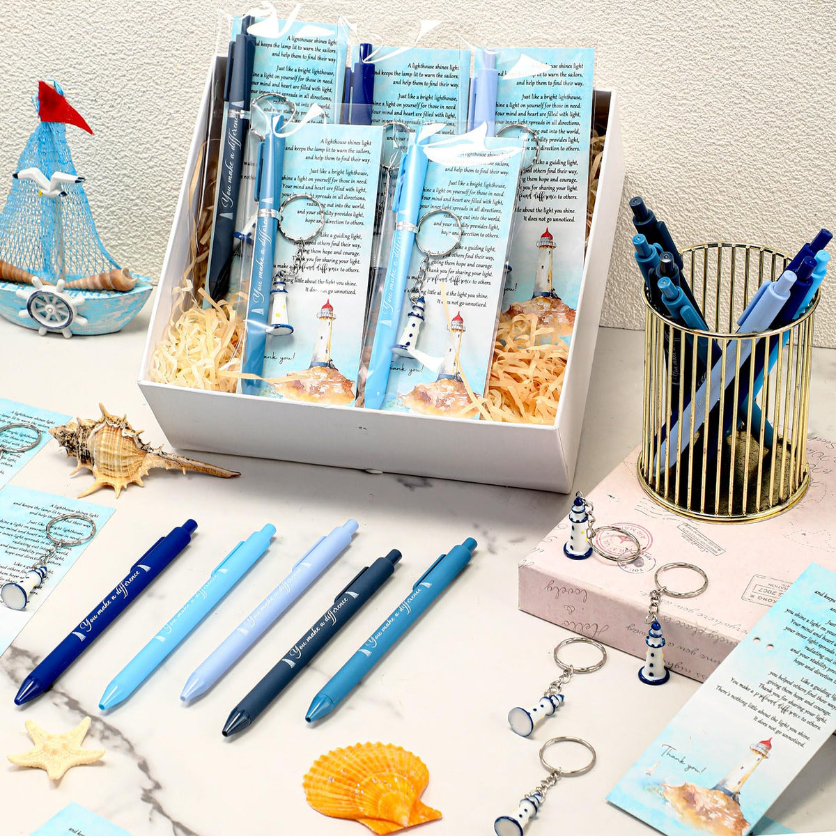 Sayglossy 50 Set Inspirational Lighthouse Pens Bulk Thank You Gift
