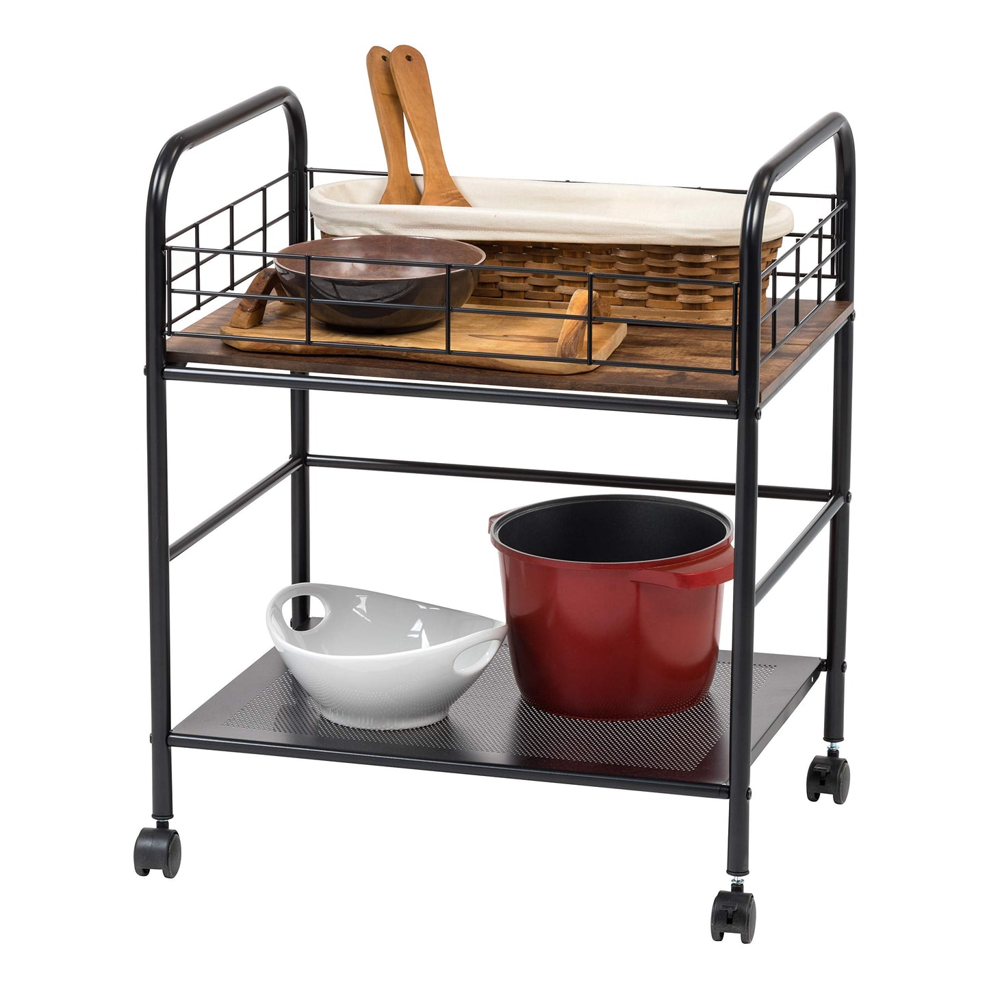 IRIS USA 2-Tier Rolling Kitchen Cart, Storage Cart, Rustic Brown