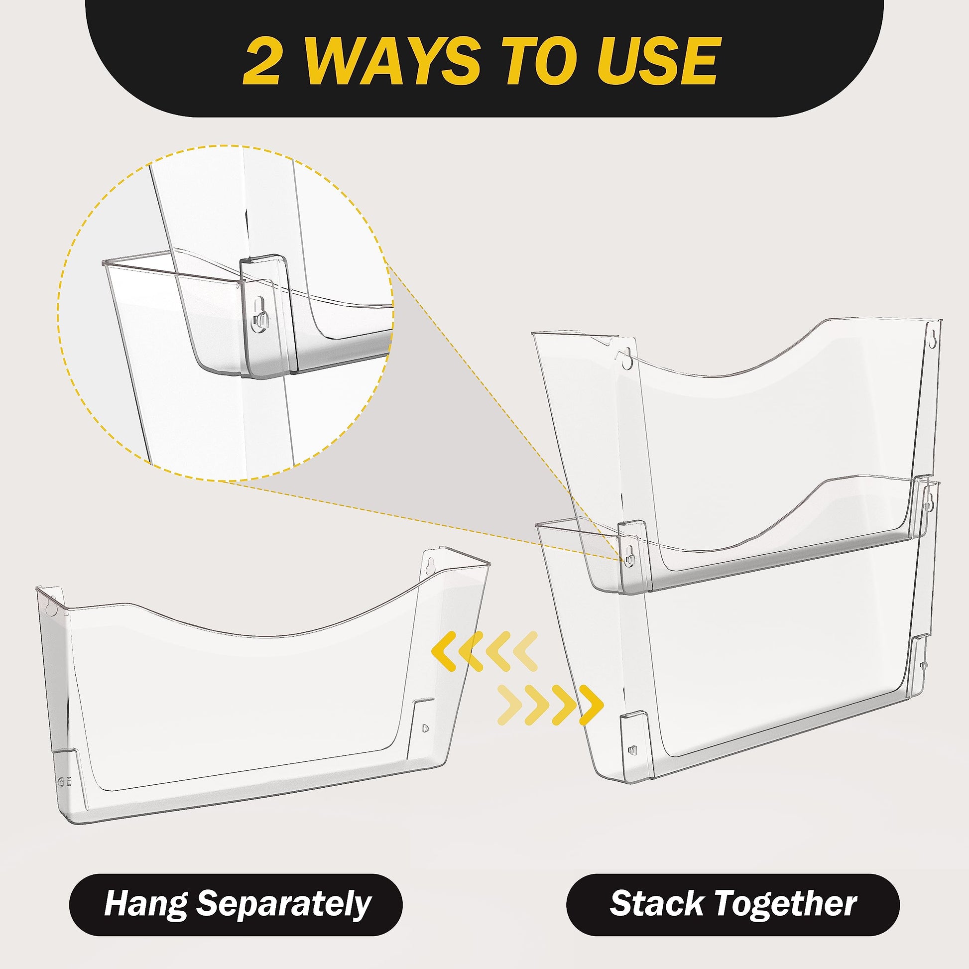 Kuntine.B 3 Pack Clear Single Pocket File Holder Hanging Wall Organizer, Wall Mount Mails Magazines